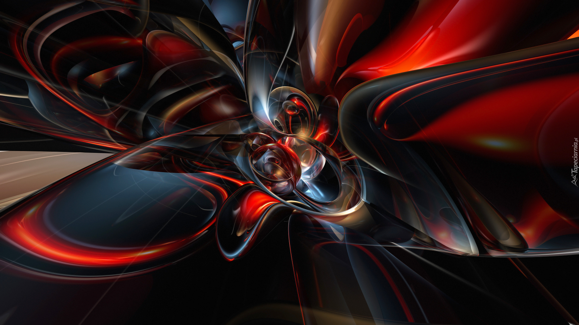 Grafika 3D, Abstrakcja, Czerwono-czarna
