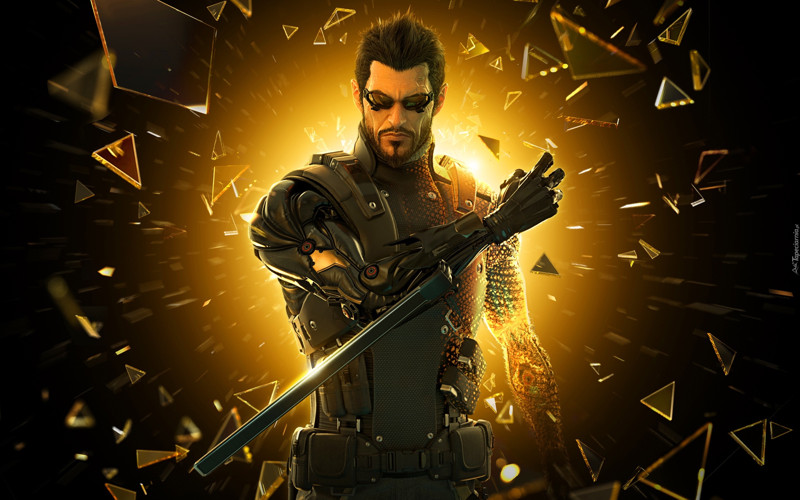 Gra, Deus Ex Bunt ludzkości, Postać, Adam Jensen, Zbroja, Odłamki, Szkła