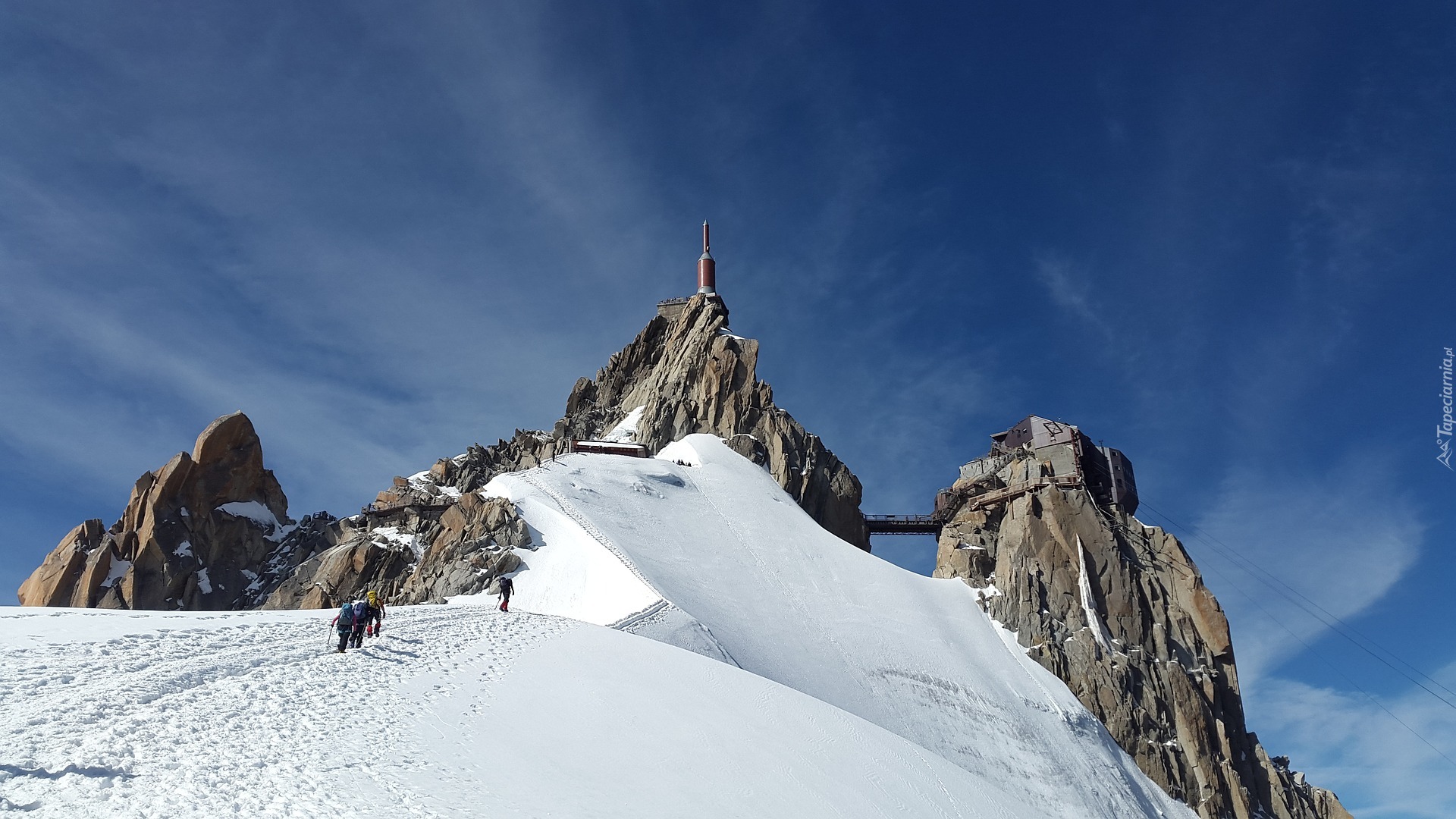 Francja, Góry Alpy, Szczyt Aiguille Du Midi, Chamonix Górna Stacja Kolejki, Alpiniści  Francja