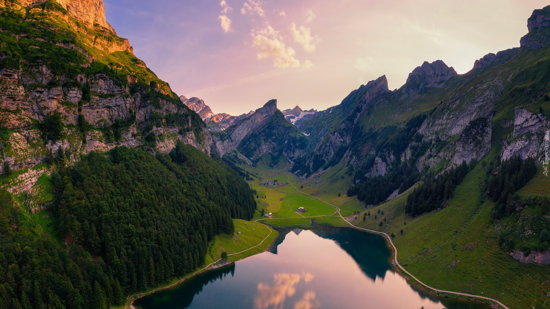 Szwajcaria, Góry, Alpy, Jezioro Seealpsee, Skały, Odbicie