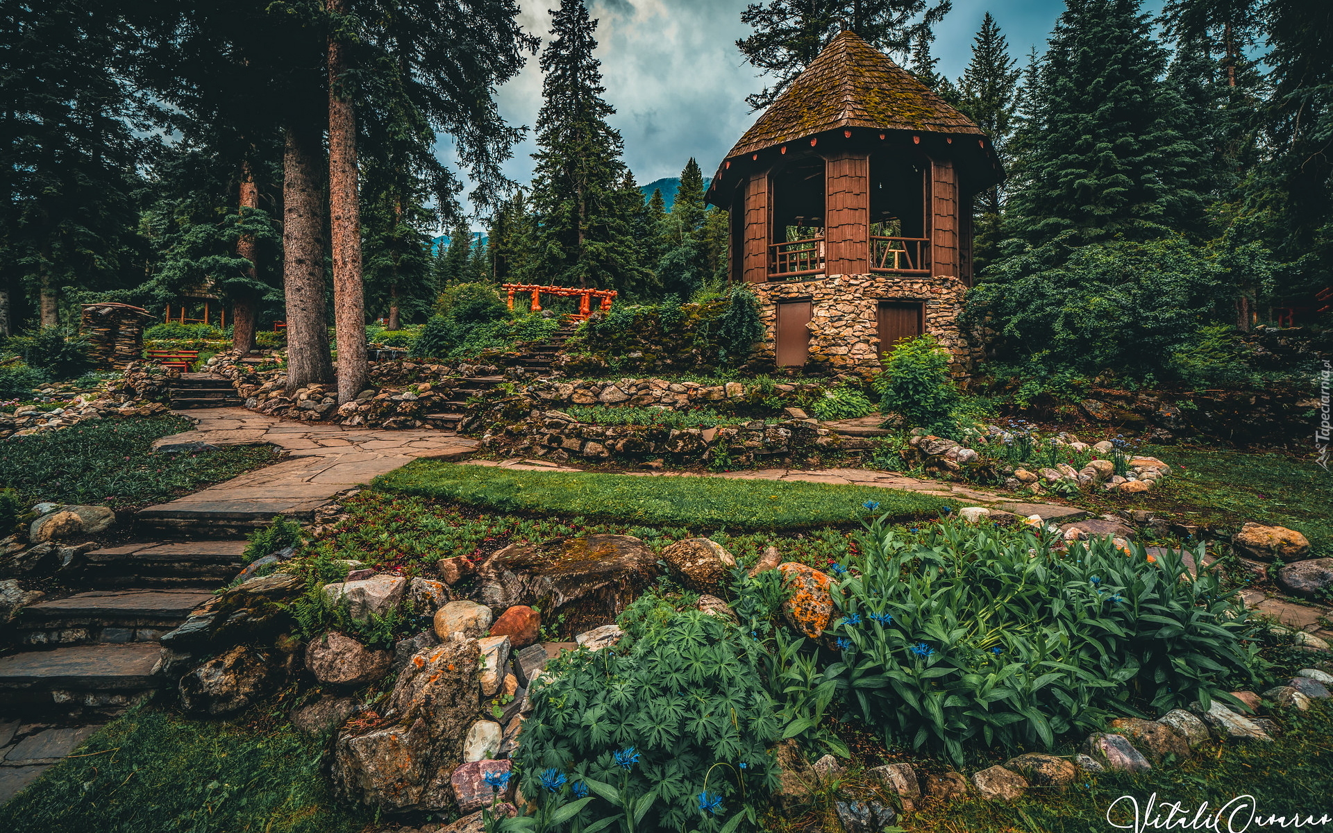 Park, Altana, Drzewa, Schodki, Rośliny, Park Narodowy Banff, Alberta, Kanada