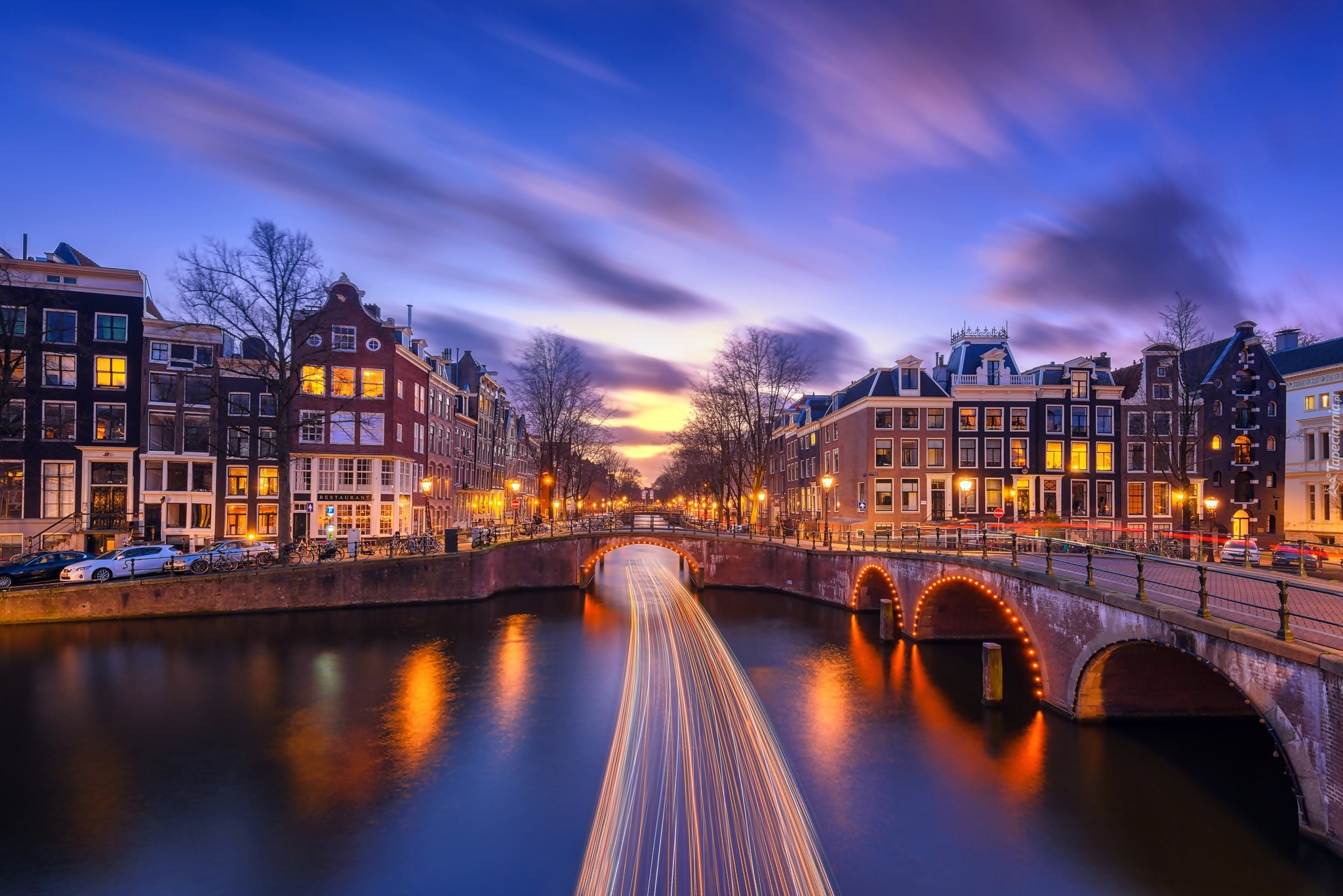 Holandia, Amsterdam, Domy, Most, Kanał