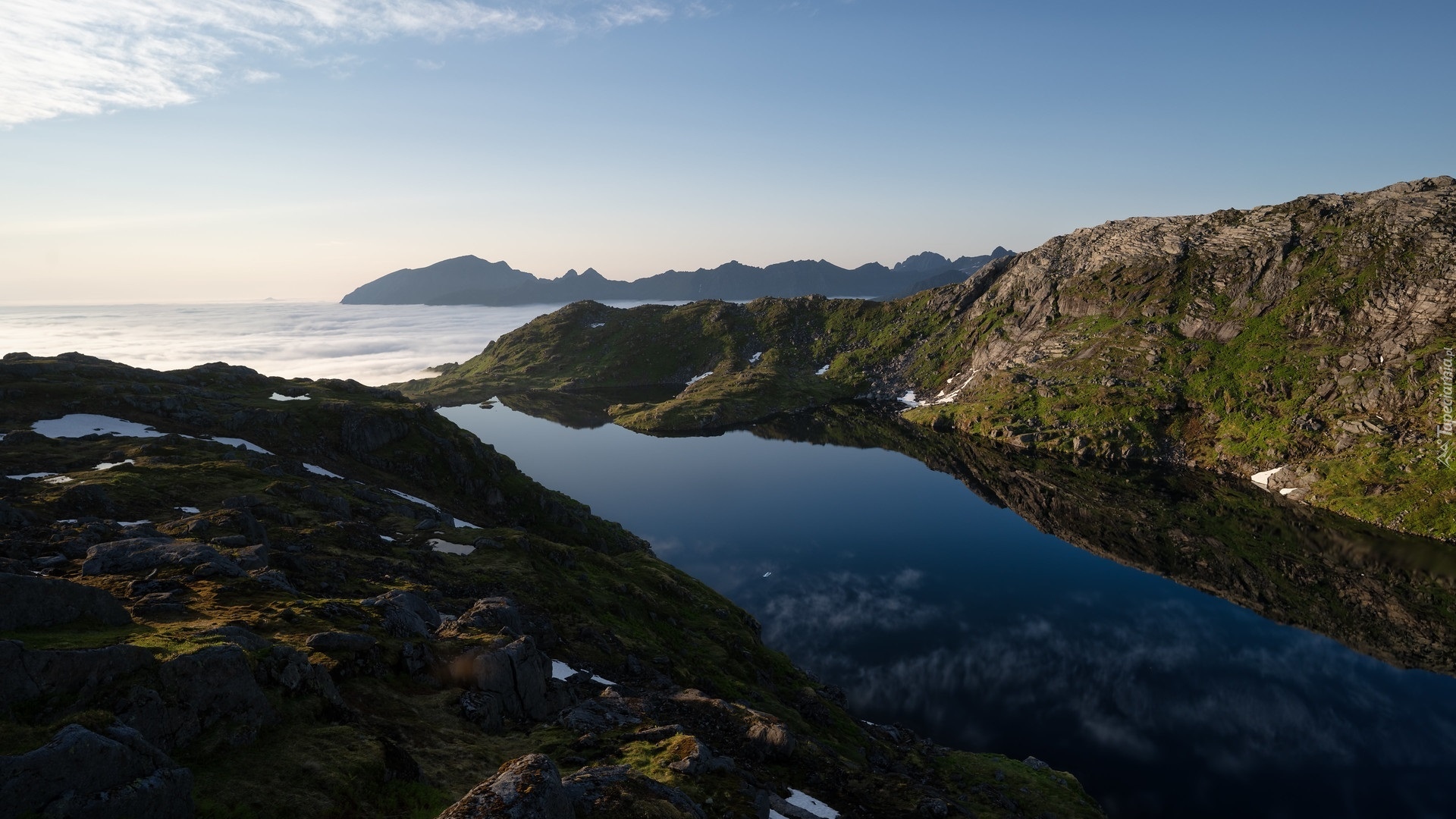 Niebo, Góry, Skały, Morze, Lofoty, Norwegia