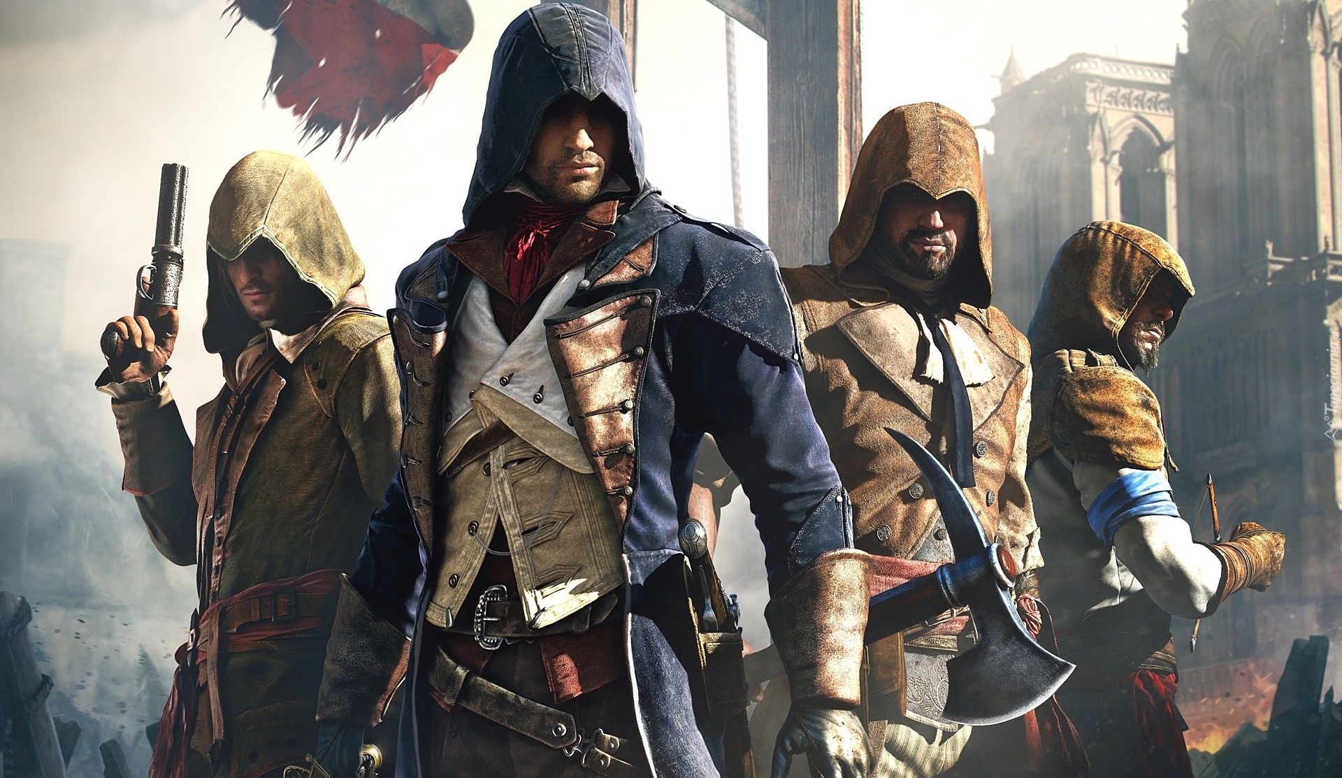 Gra, Assassins Creed Unity, Postać, Arno Dorian, Mężczyźni, Broń, Kaptury