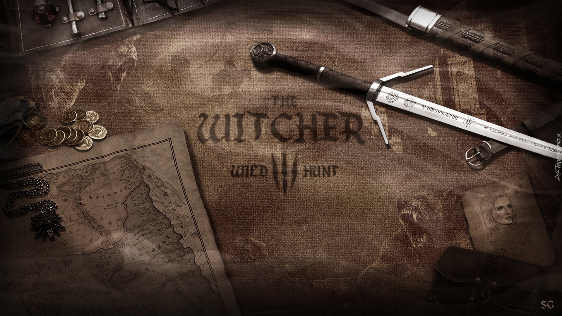 Wiedźmin 3 Dziki Gon, The Witcher 3 Wild Hunt, Mapa, Sztylet, Grafika