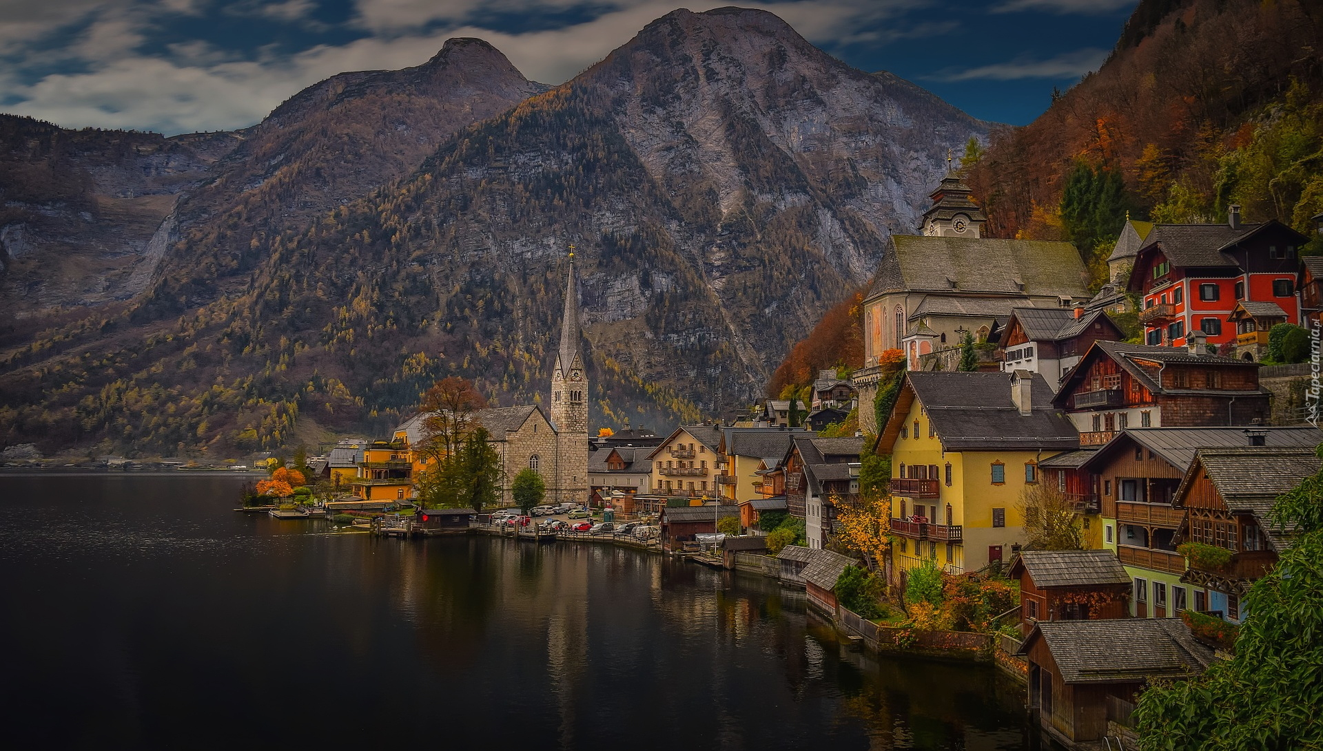 Miasteczko, Hallstatt, Jezioro Hallstattersee, Góry, Alpy Salzburskie, Austria