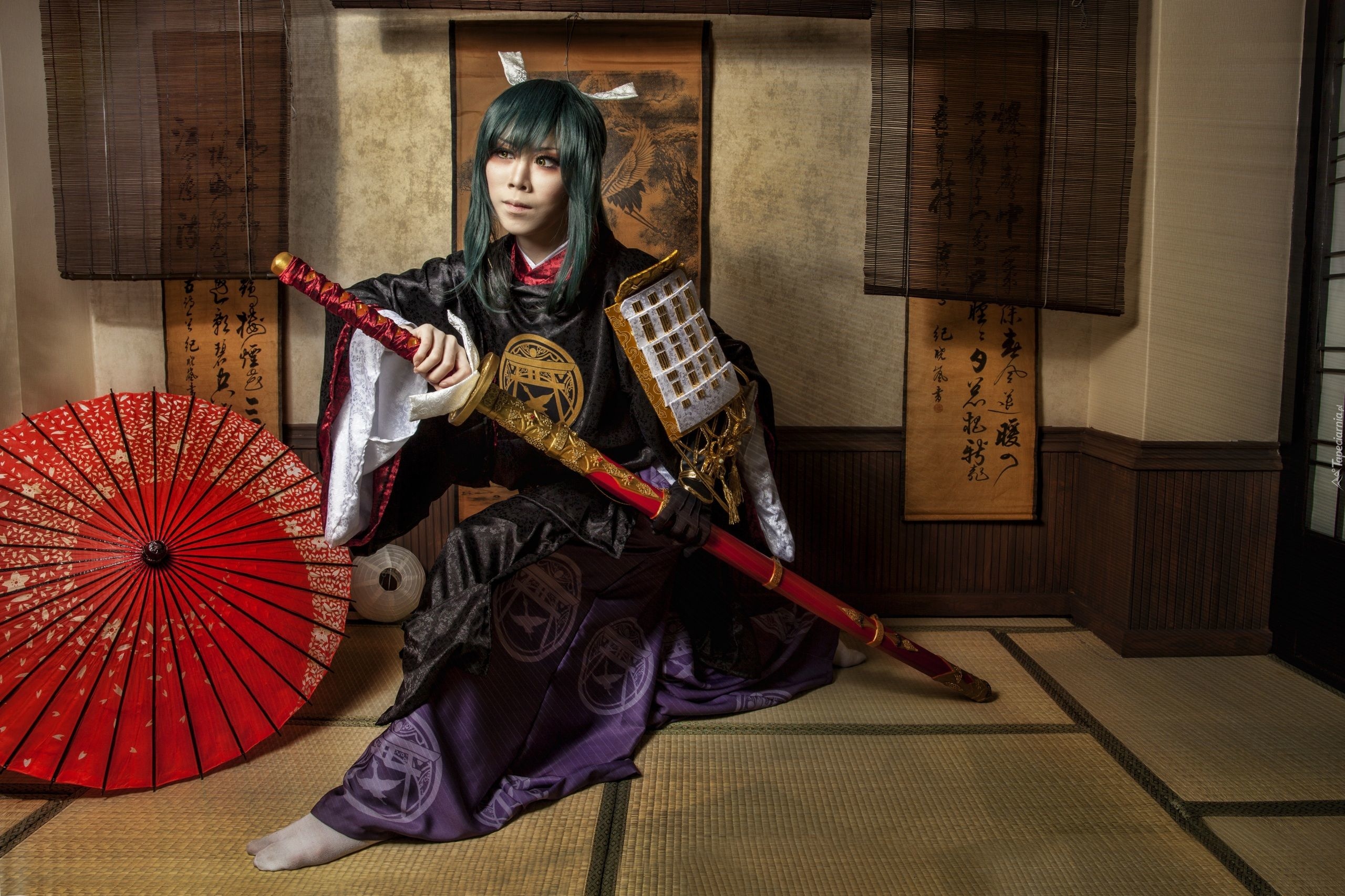 Kobieta, Samuraj, Kimono, Miecz, Katana, Parasolka
