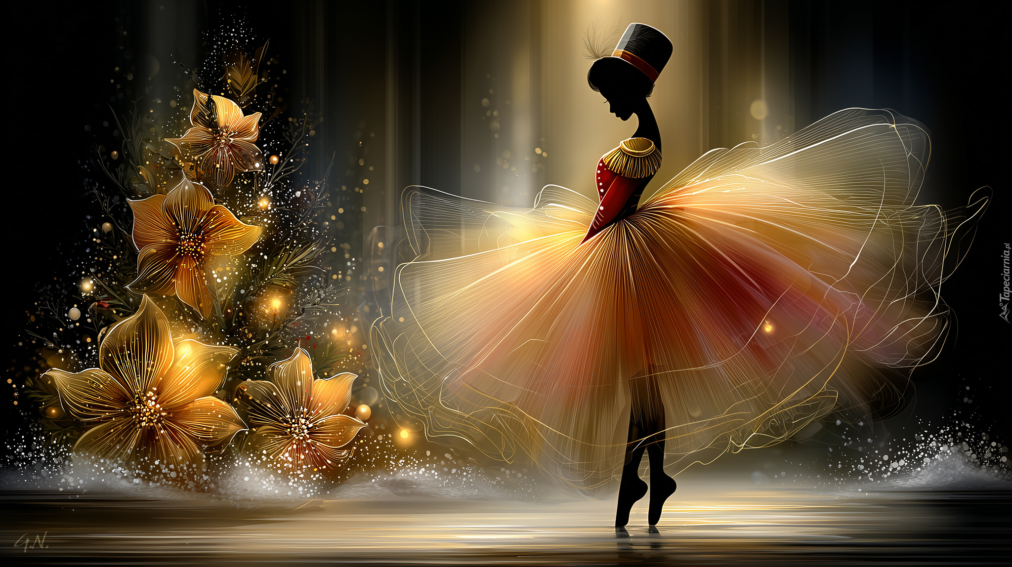 Taniec, Baletnica, Choinka, Kwiaty, Grafika AI
