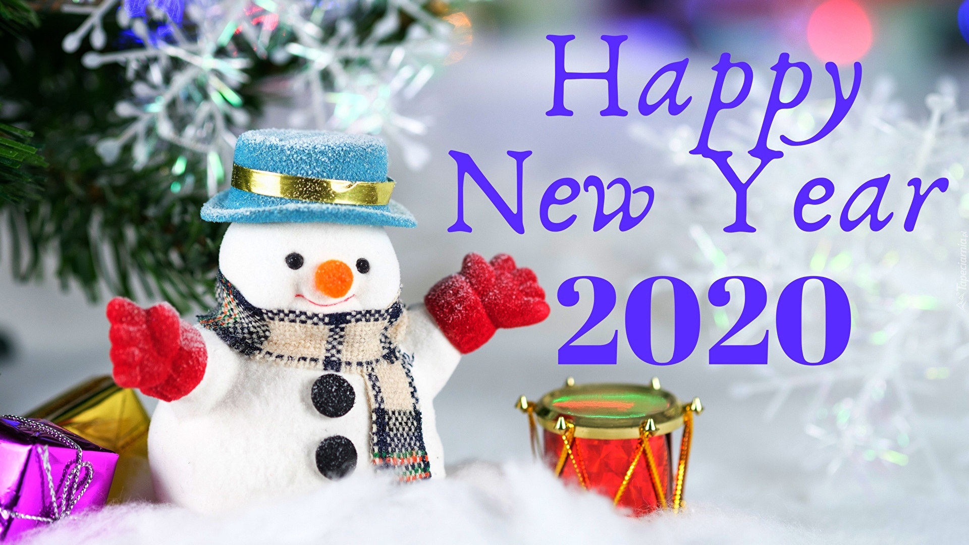 Nowy Rok, 2020, Zima, Śnieg, Bęben, Bałwan