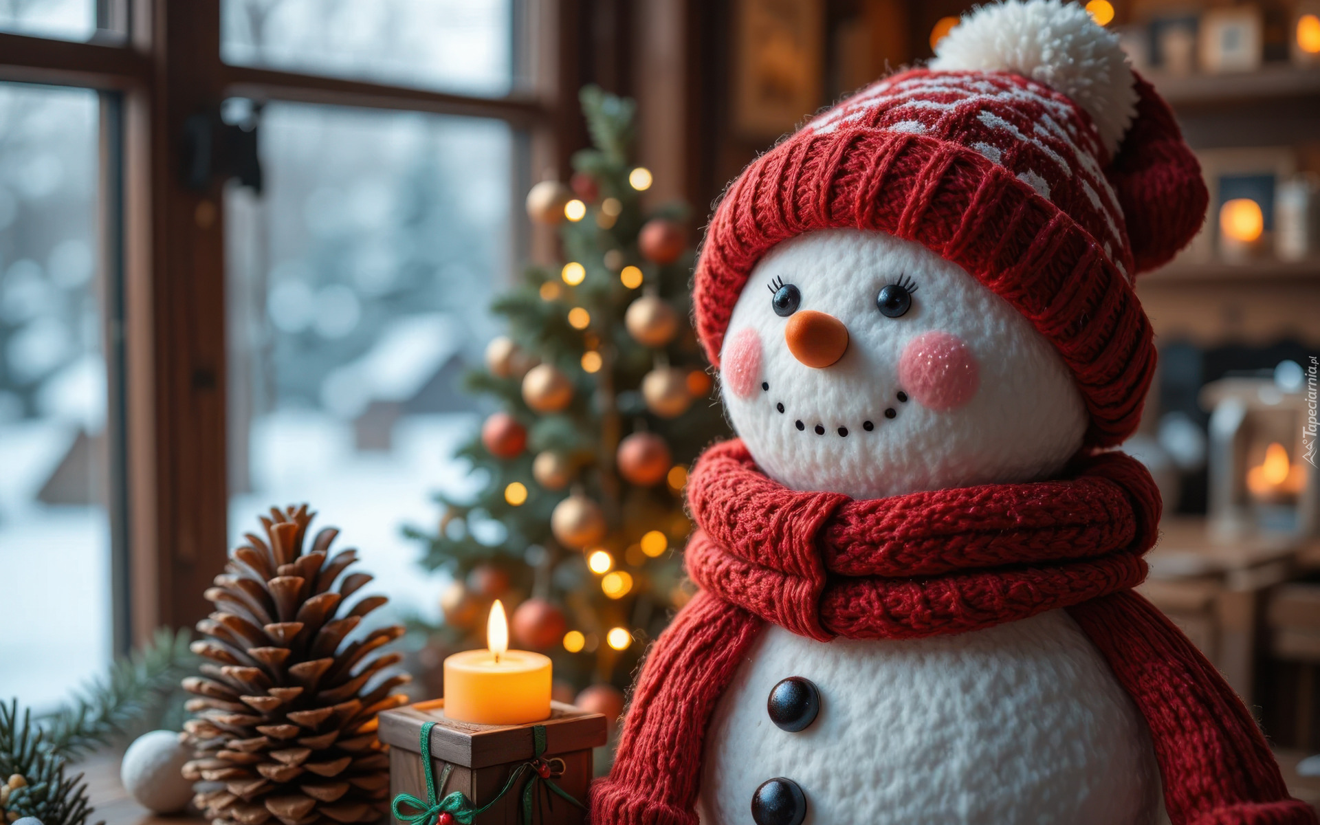 Bałwanek, Czapka, Szalik, Szyszka, Świeca, Choinka, Okno, AI