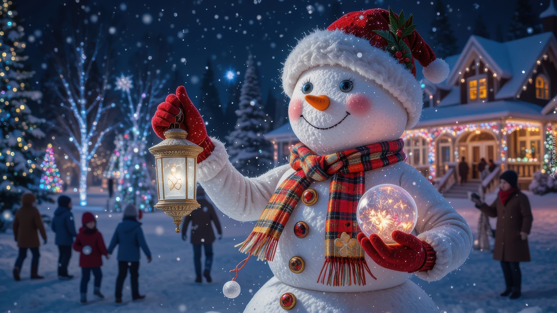 Bałwanek, Czapka, Szalik, Rękawiczki, Lampion, Kula, Dom, Zima