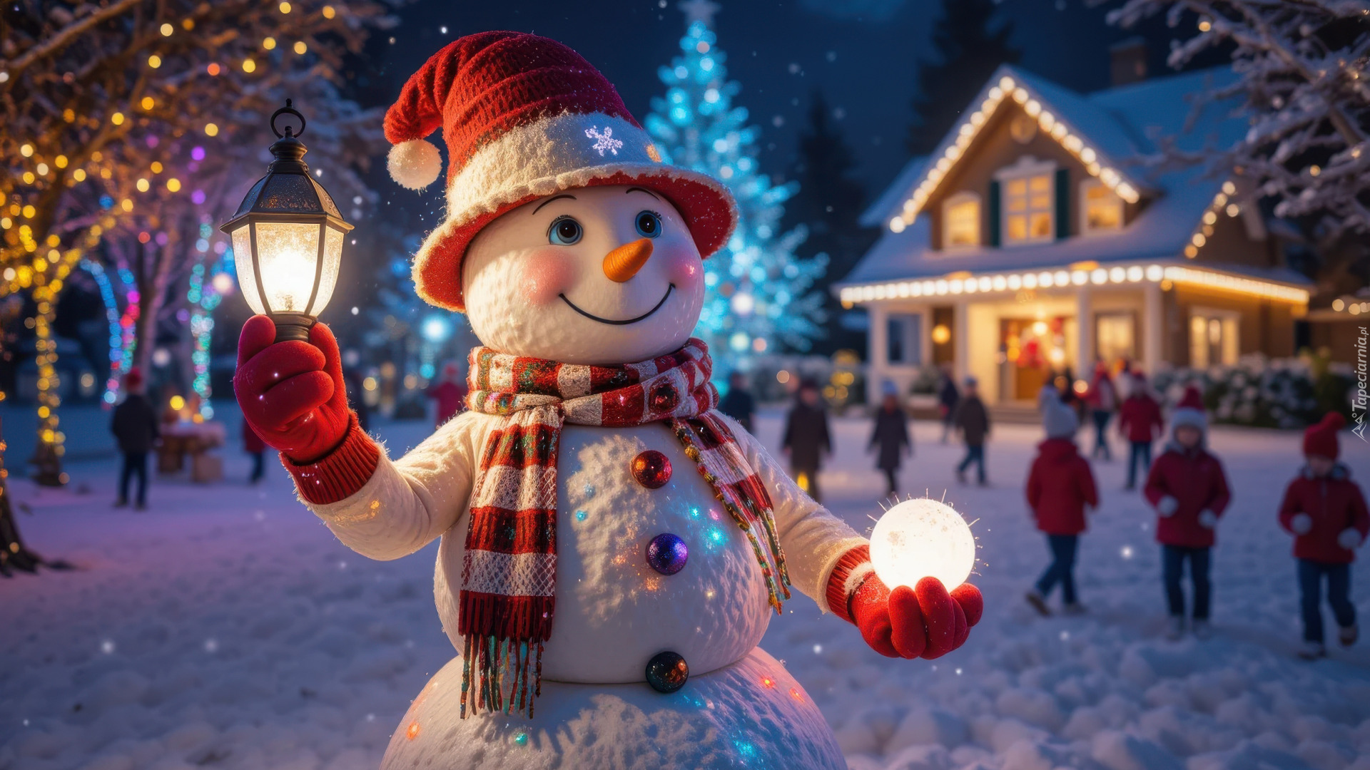 Bałwanek, Szalik, Czapka, Zima, Kula, Lampion, AI