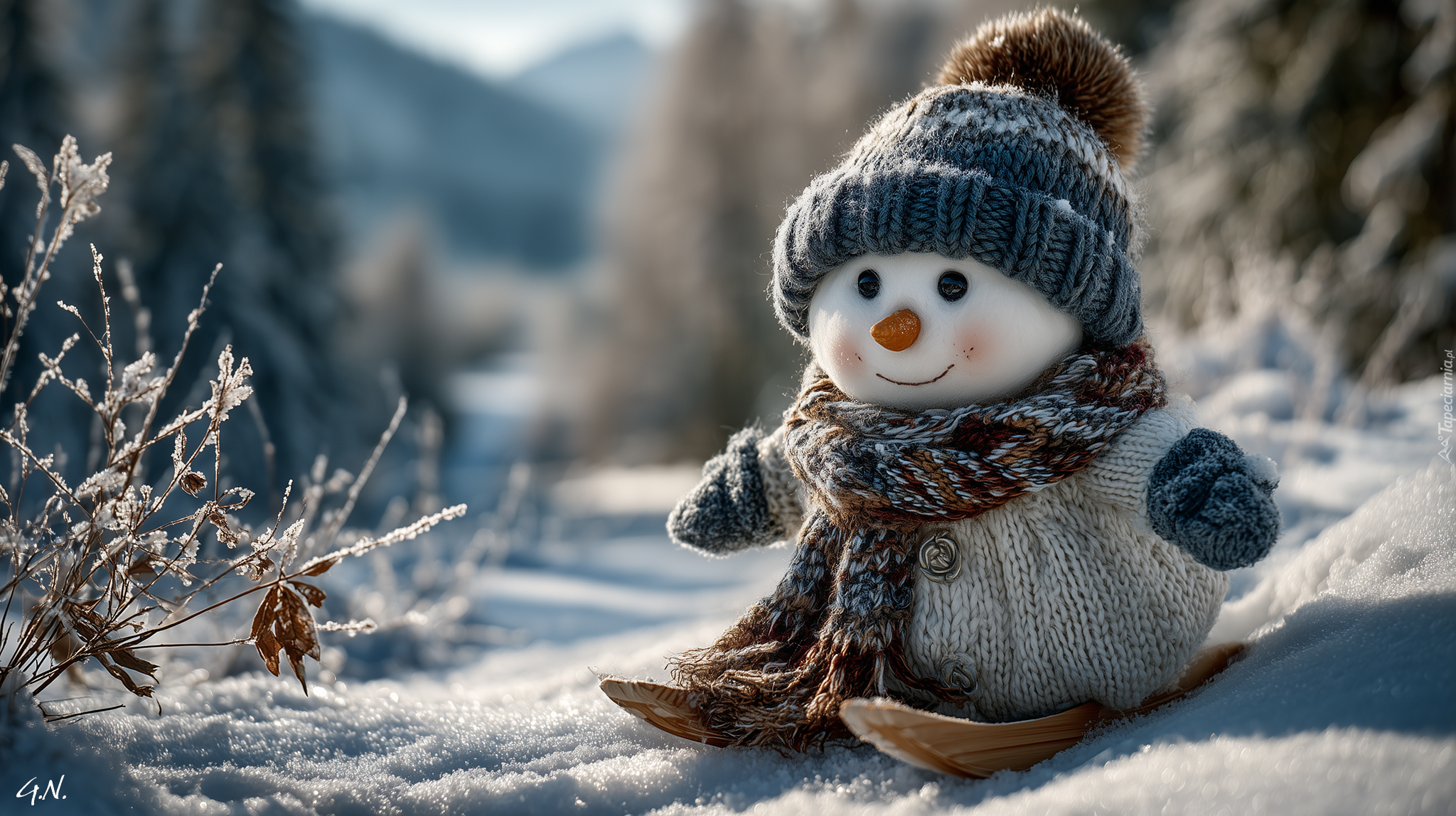 Bałwan, Narty, Śnieg, Zima, Grafika AI