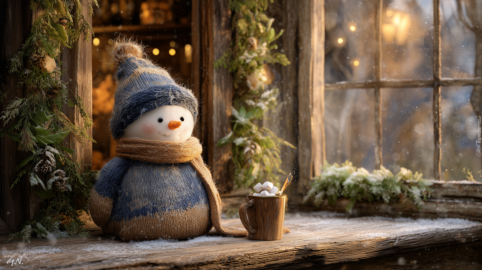 Bałwan, Kubek, Okno, Grafika AI