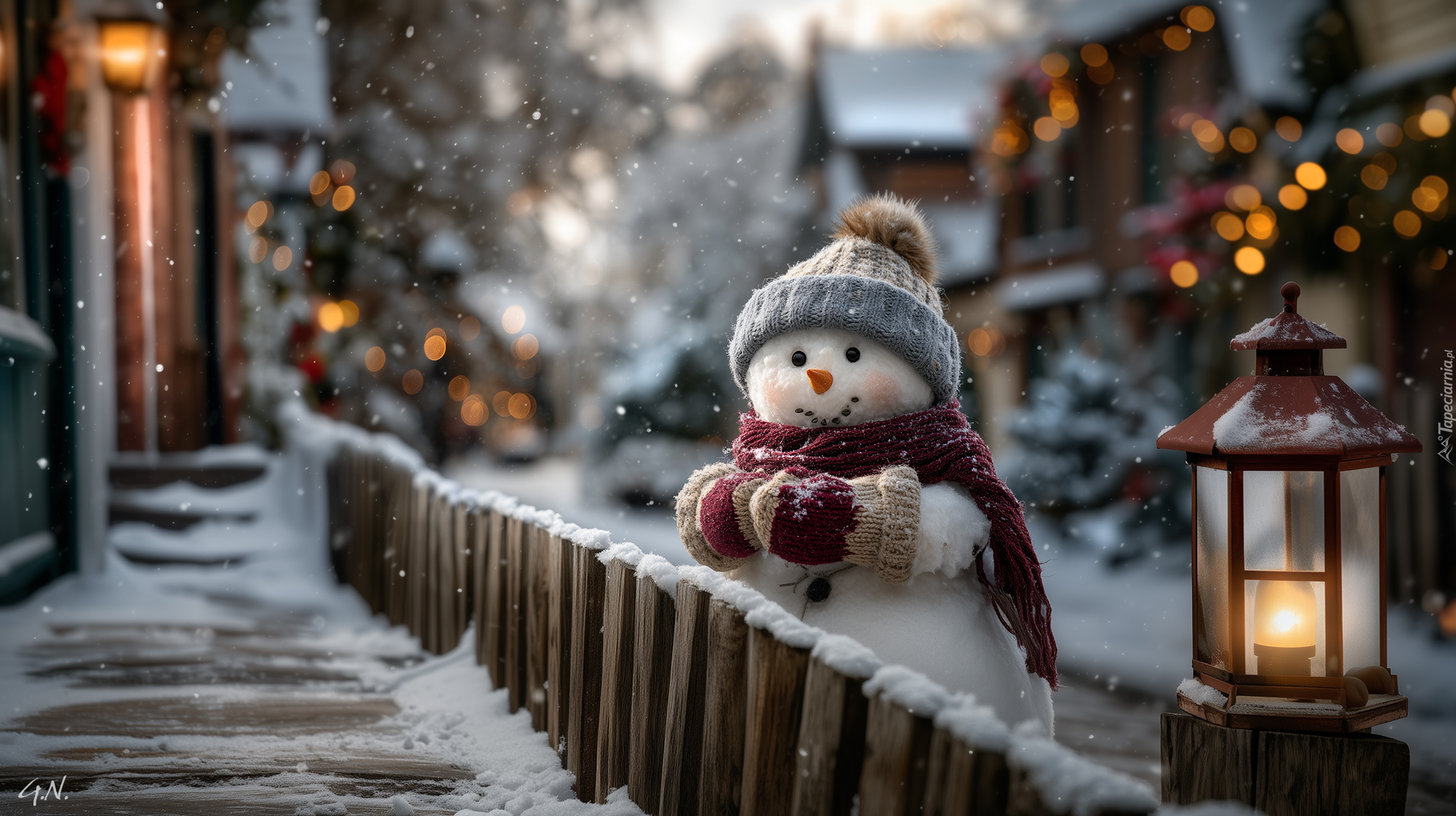 Bałwan, Płot, Latarenka, Grafika AI