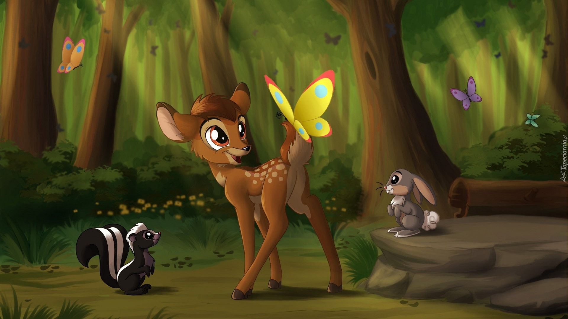Bajka, Film animowany, Bambi, Jelonek, Skunks, Królik, Motyle, Las