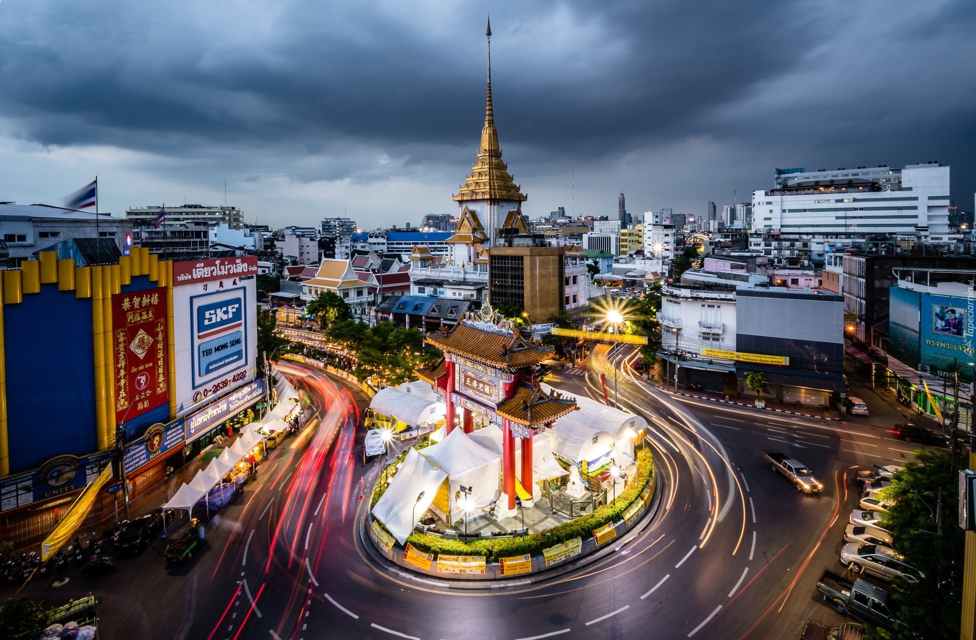 Bangkok, Tajlandia, Ulica, Światła, Domy