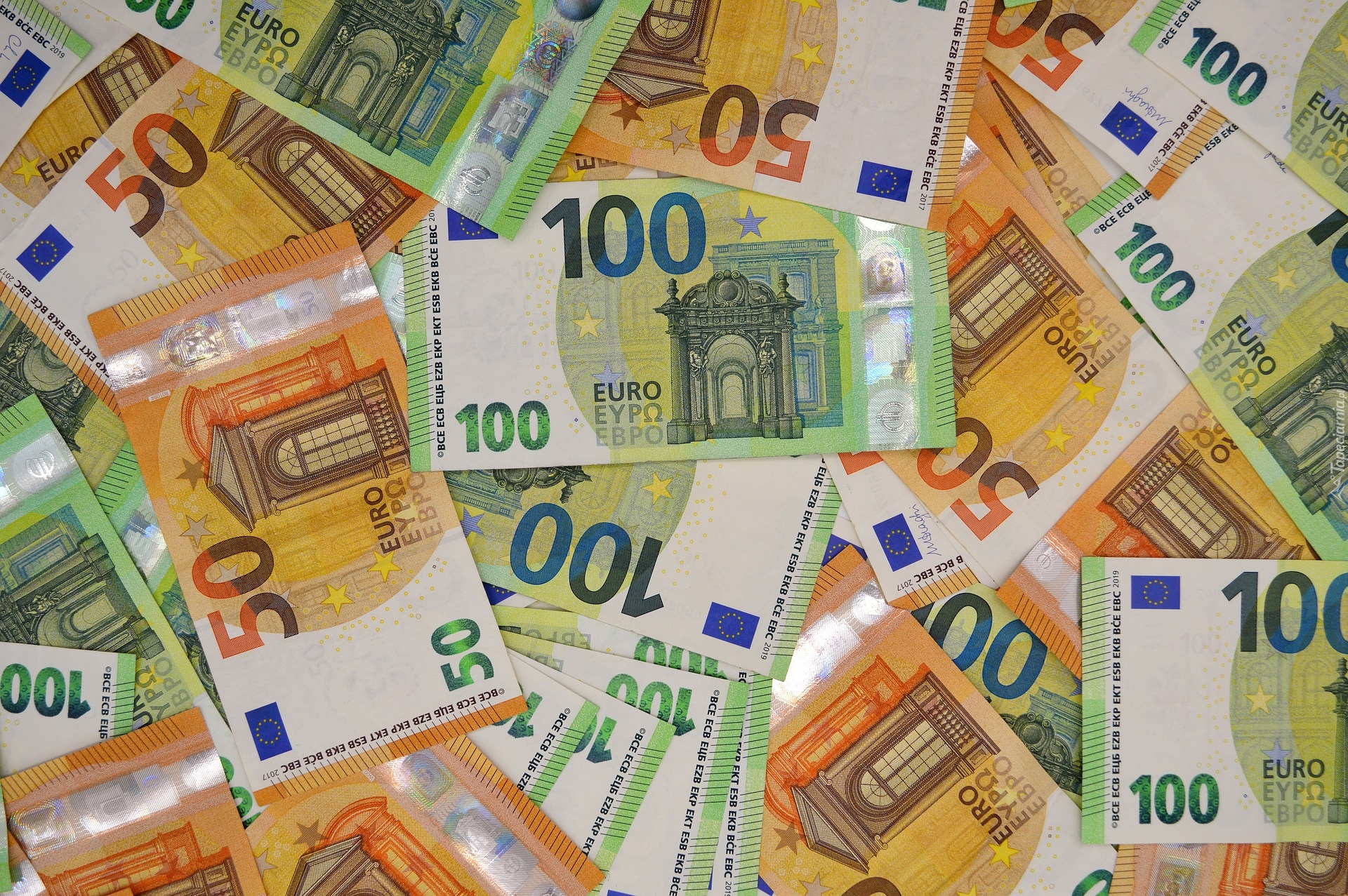 Pieniądze, Rozrzucone, Banknoty, Euro