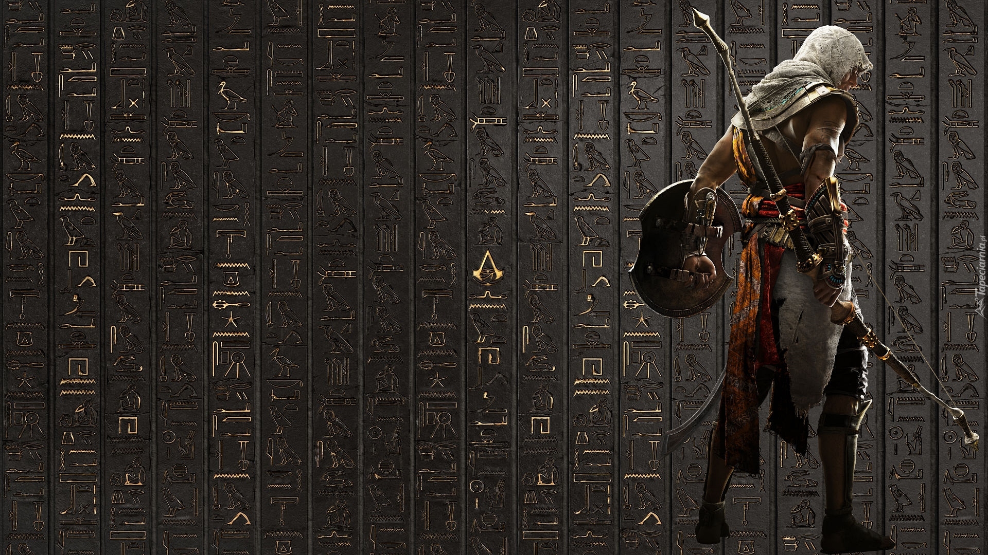 Assassins Creed Origins, Bayek, Ściana, Hieroglify