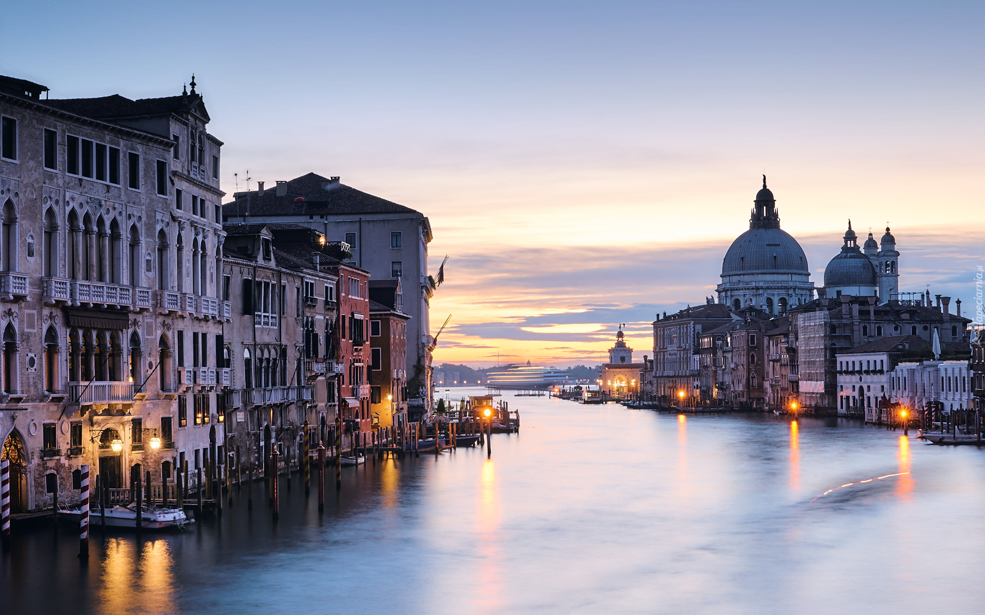 Wenecja, Kanał, Canal Grande, Gondole, Kościół, Bazylika, Santa Maria della Salute, Włochy