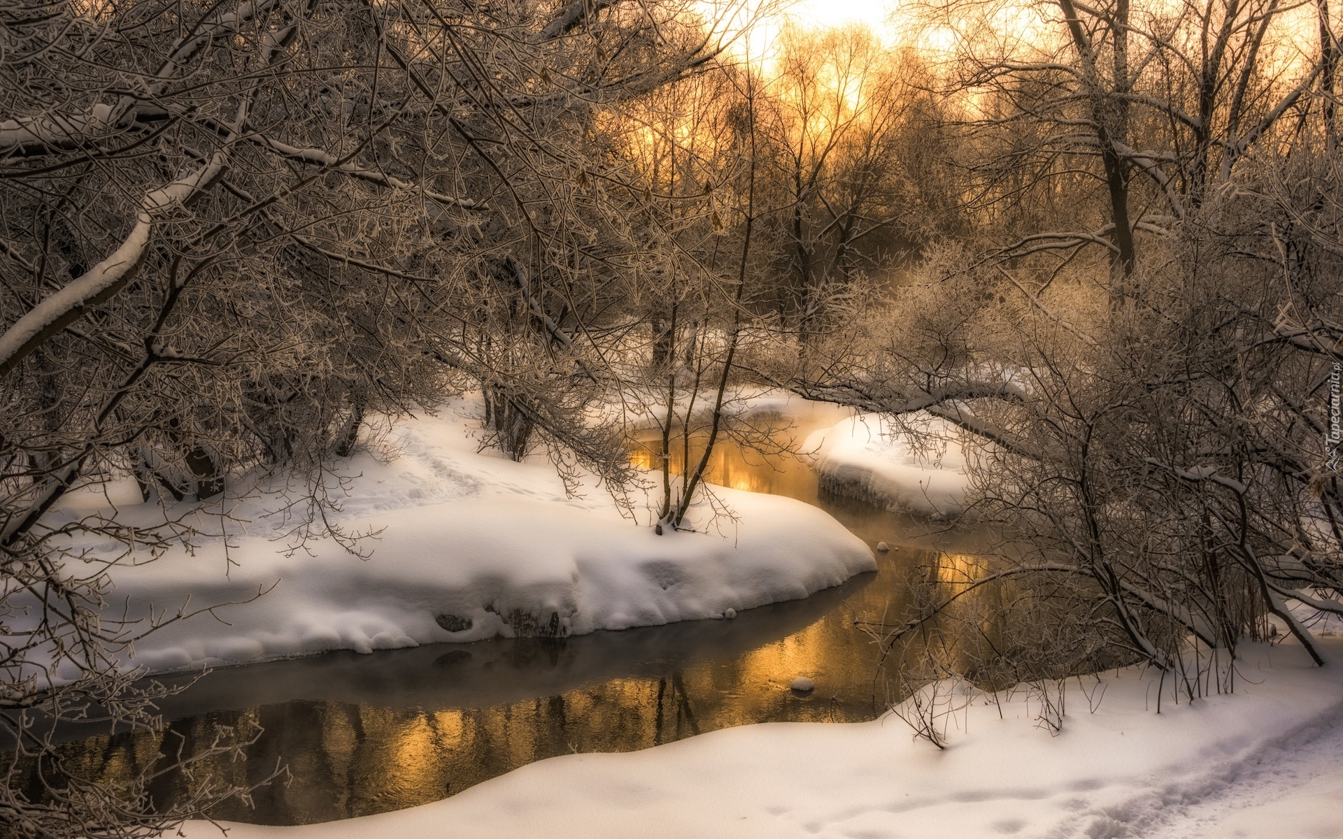 Rzeka, Churilikha, Moskwa, Rosja, Park, Zima, Drzewa. Śnieg