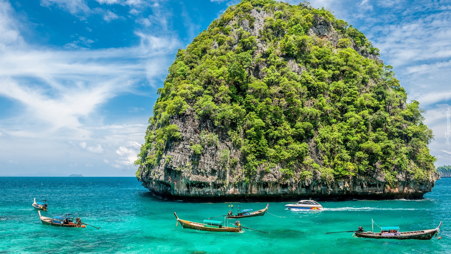 Tajlandia, Wyspa Ko Phi Phi, Zatoka Loh Samah Bay, Morze, Łódki