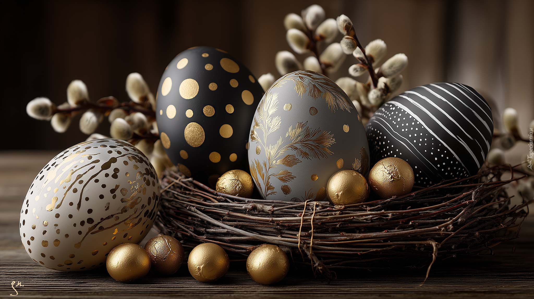 Pisanki, Gniazdko, Bazie, Wielkanoc, Grafika AI
