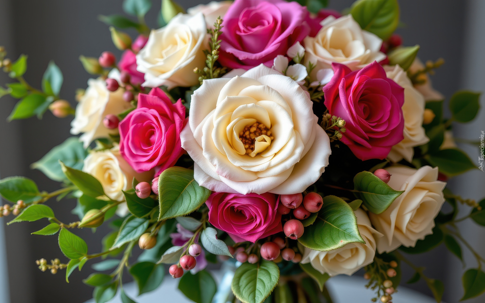 Kwiaty, Róże, Białe, Różowe, Bukiet, AI