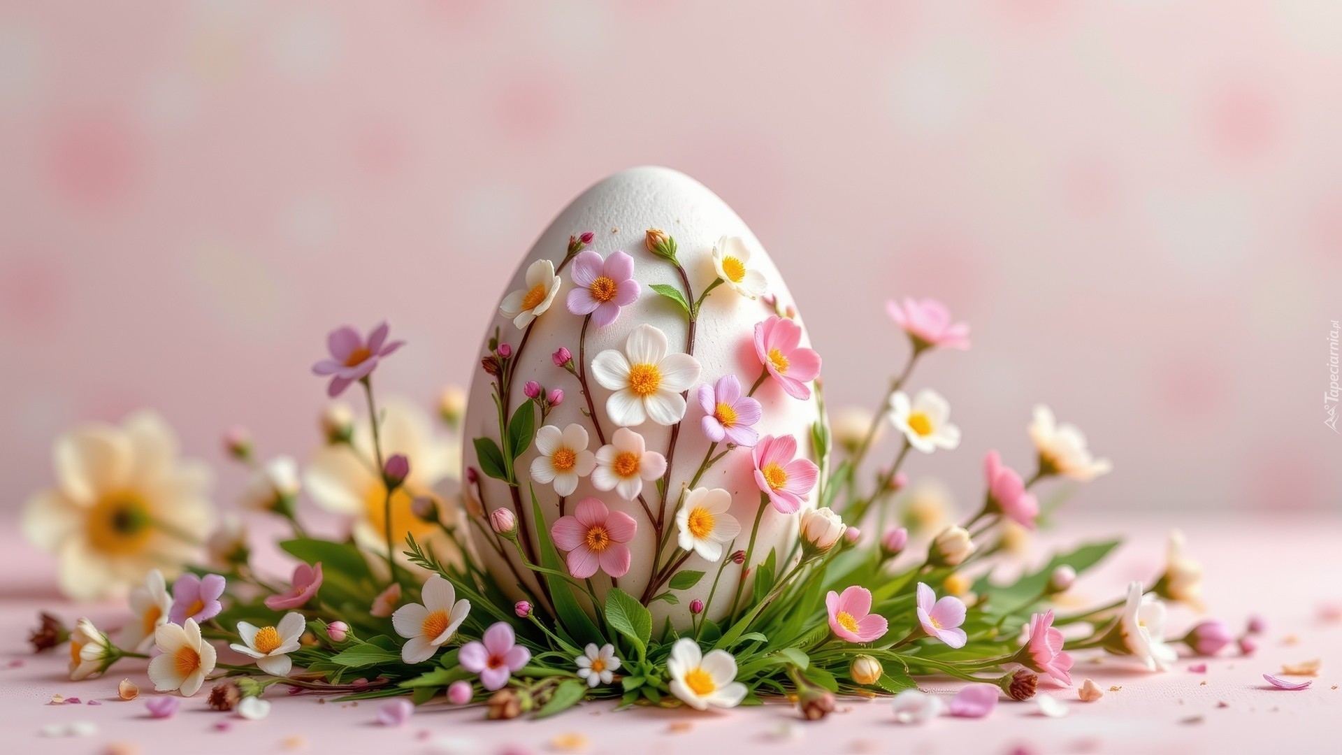Wielkanoc, Białe, Jajko, Kolorowe, Kwiaty