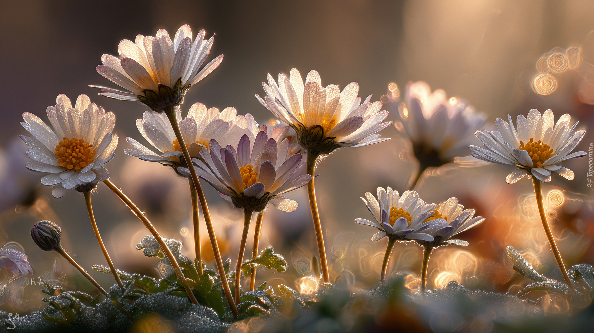 Białe, Kwiaty, Zbliżenie, Grafika Ai