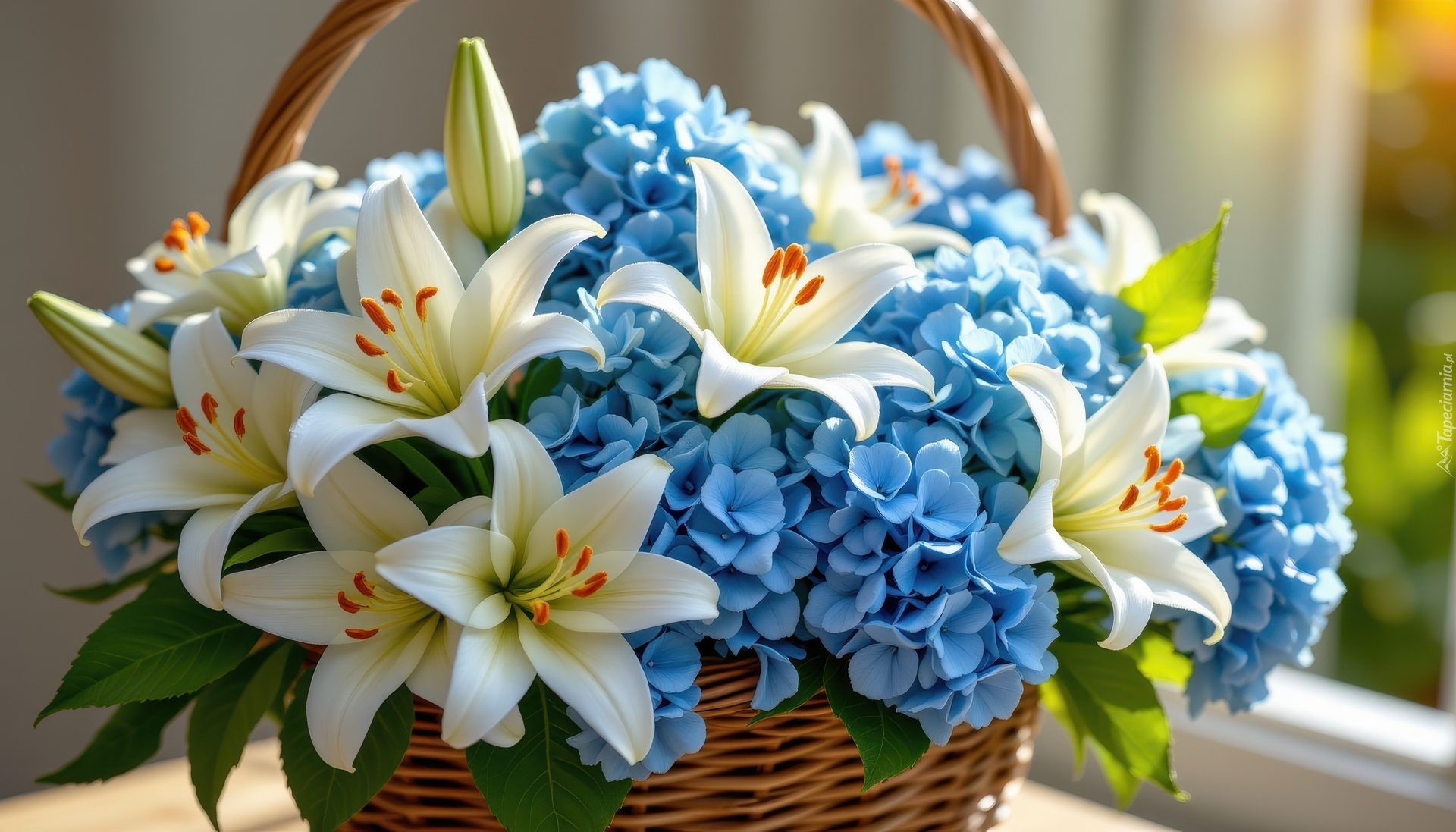 Kwiaty, Lilie, Hortensje, Koszyk