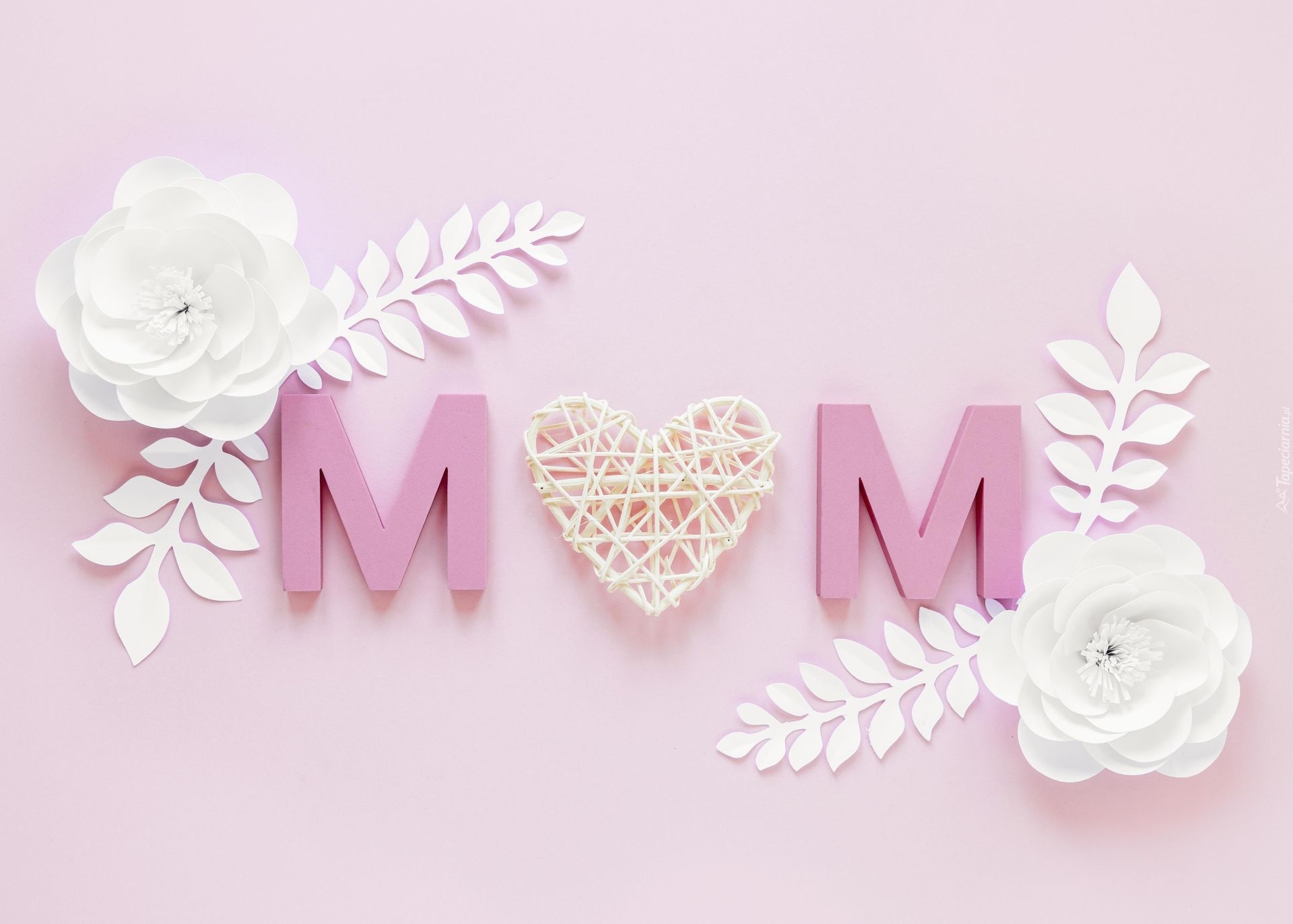 Dzień Matki, Kolorowe, Papierowe, Kwiaty, Napis, Mom