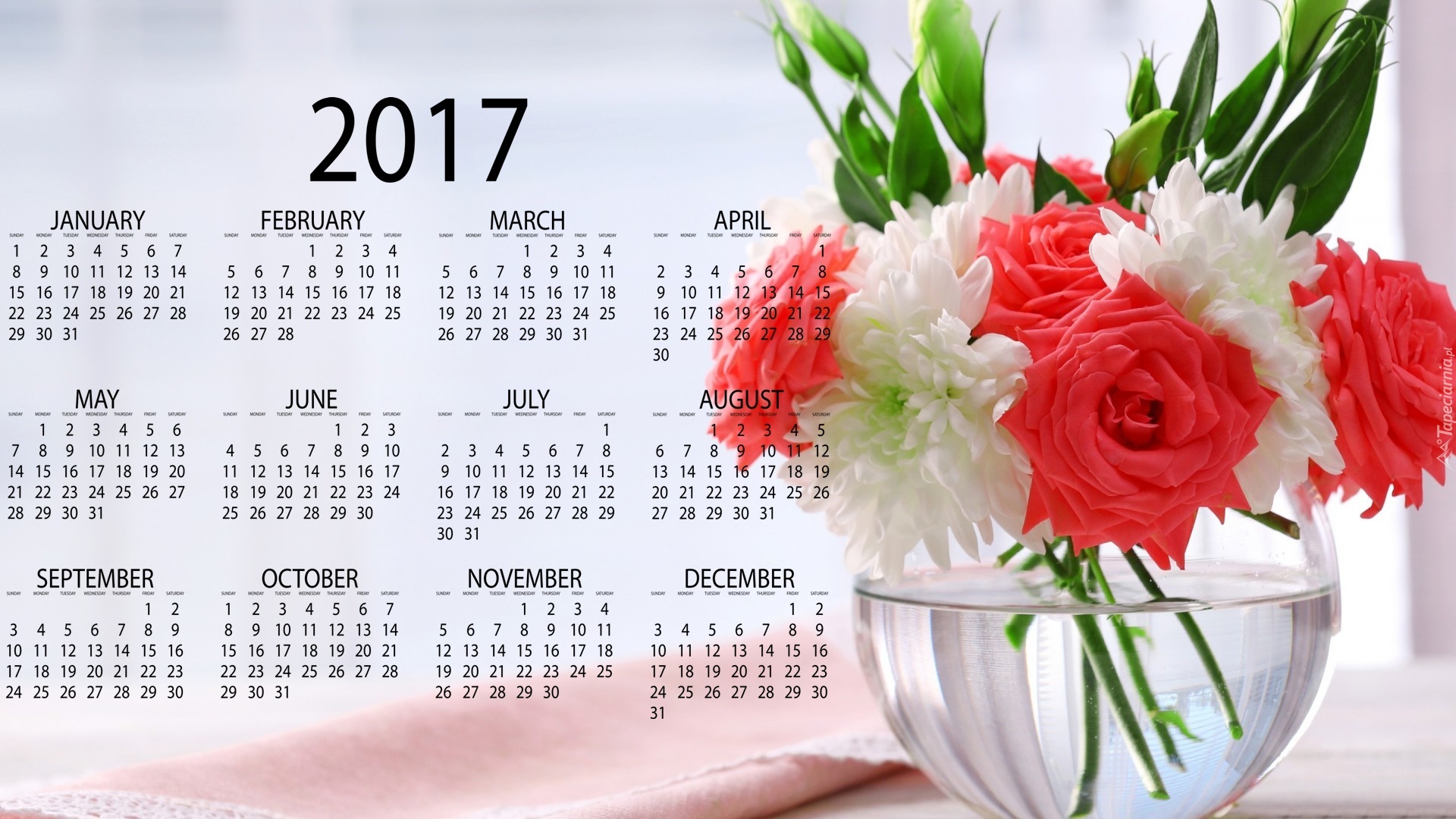 Bukiet kwiatów, Kalendarz, 2017