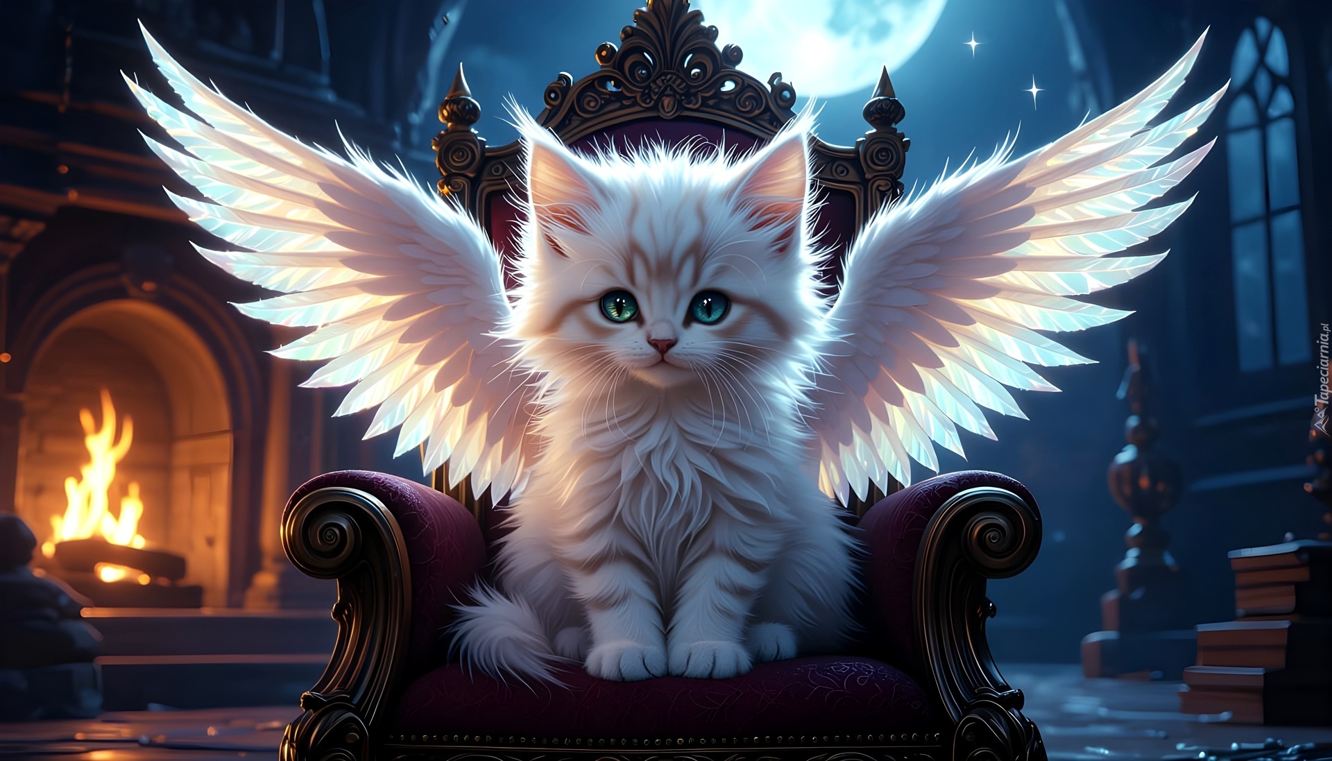 Kot, Skrzydła, Fotel, Grafika AI