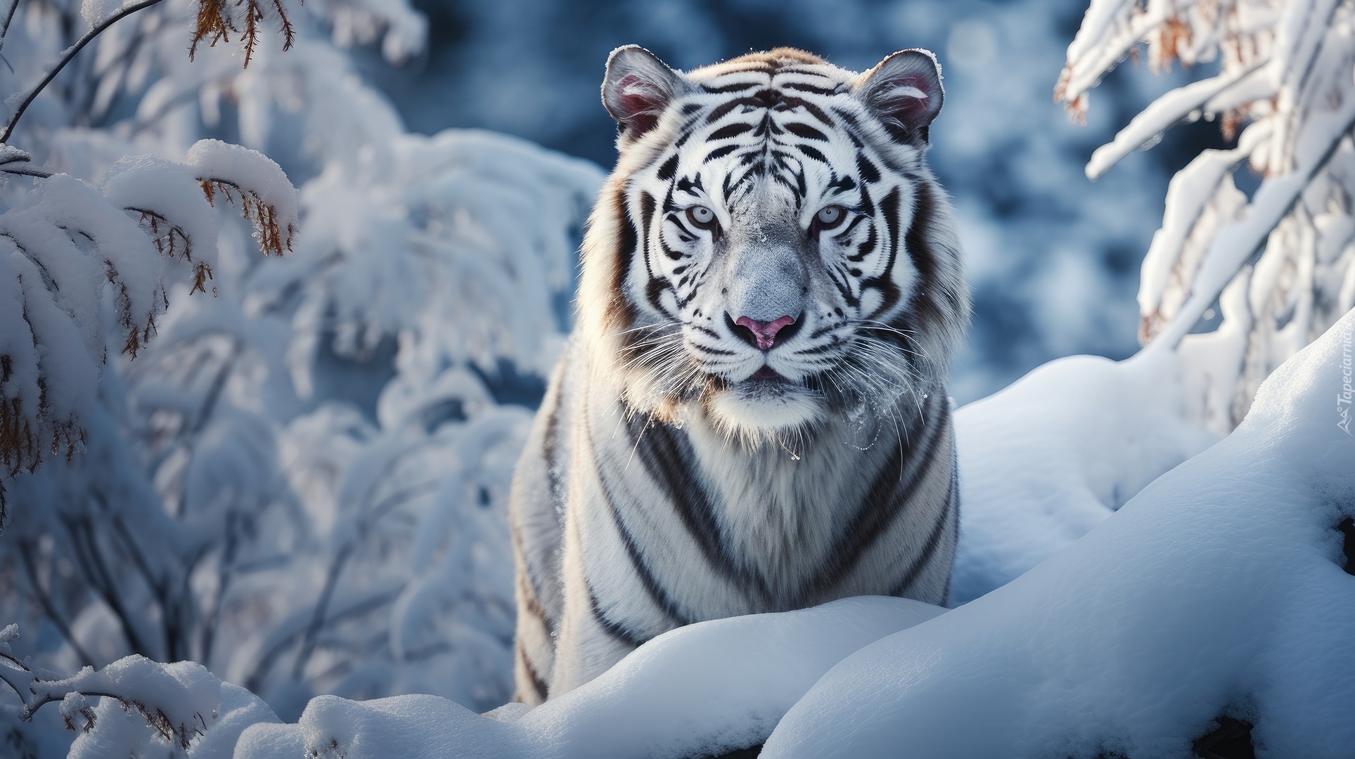 Biały, Tygrys, Zima, Grafika AI