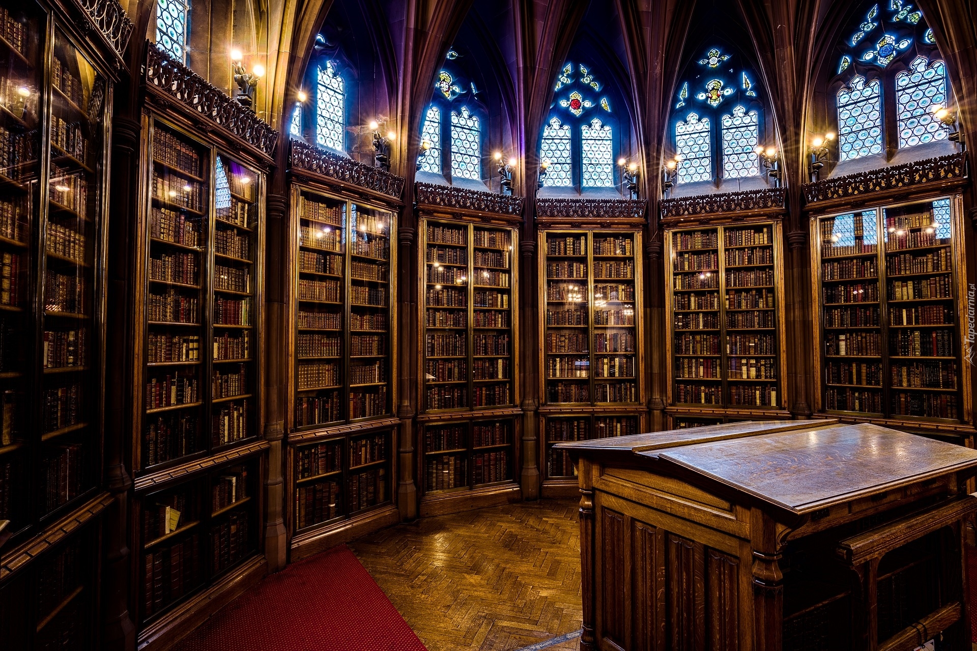 Biblioteka John Rylands Library, Wnętrze, Regały, Książki, Manchester, Anglia