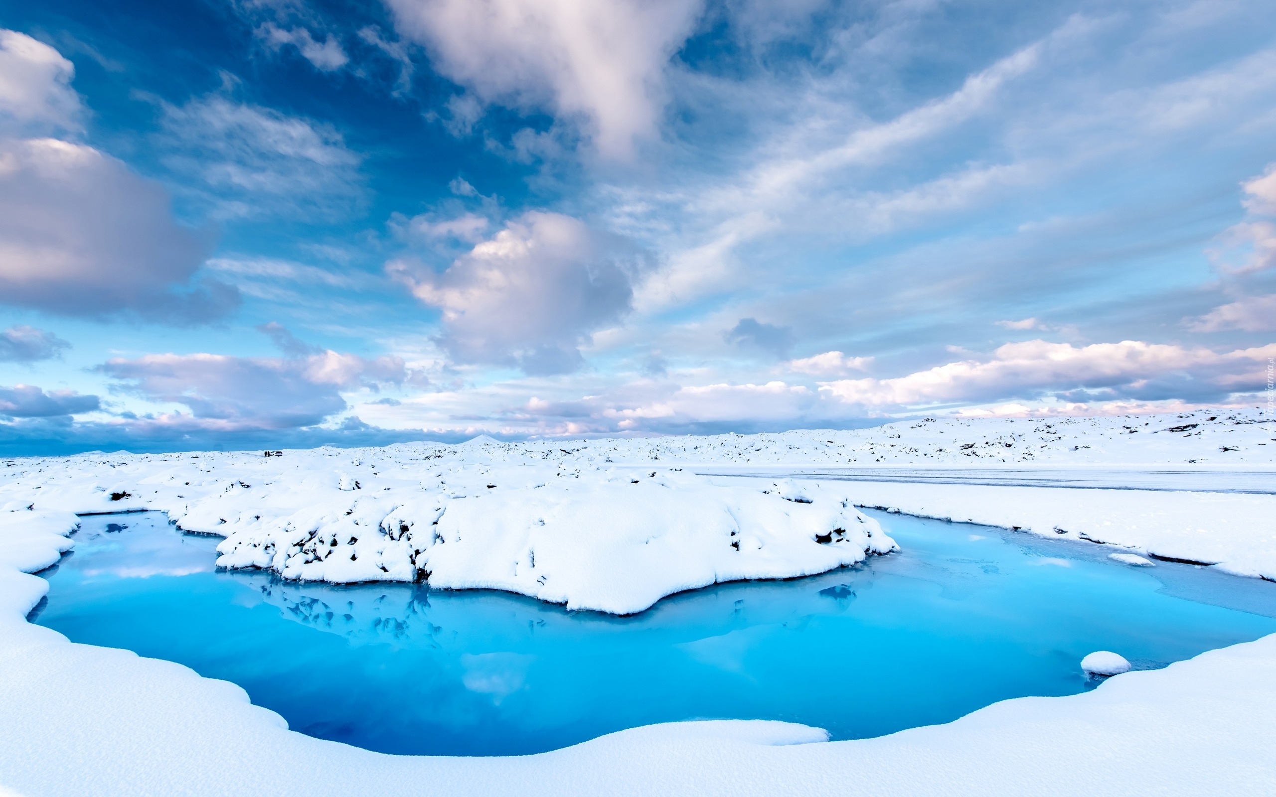 Islandia, Błękitna Laguna, Źródła geotermalne, Lód, Chmury, Zima