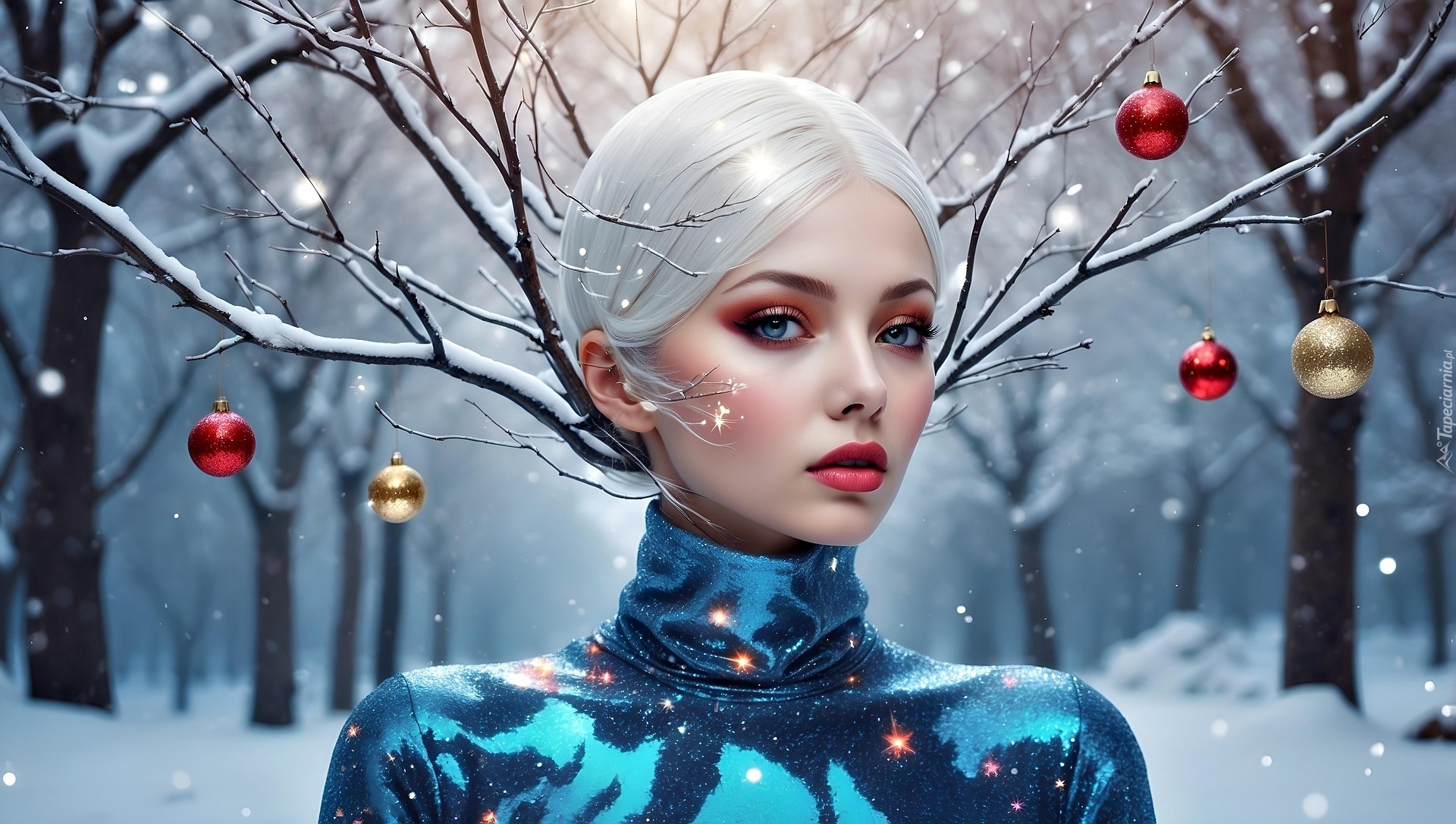 Kobieta, Gałęzie, Bombki