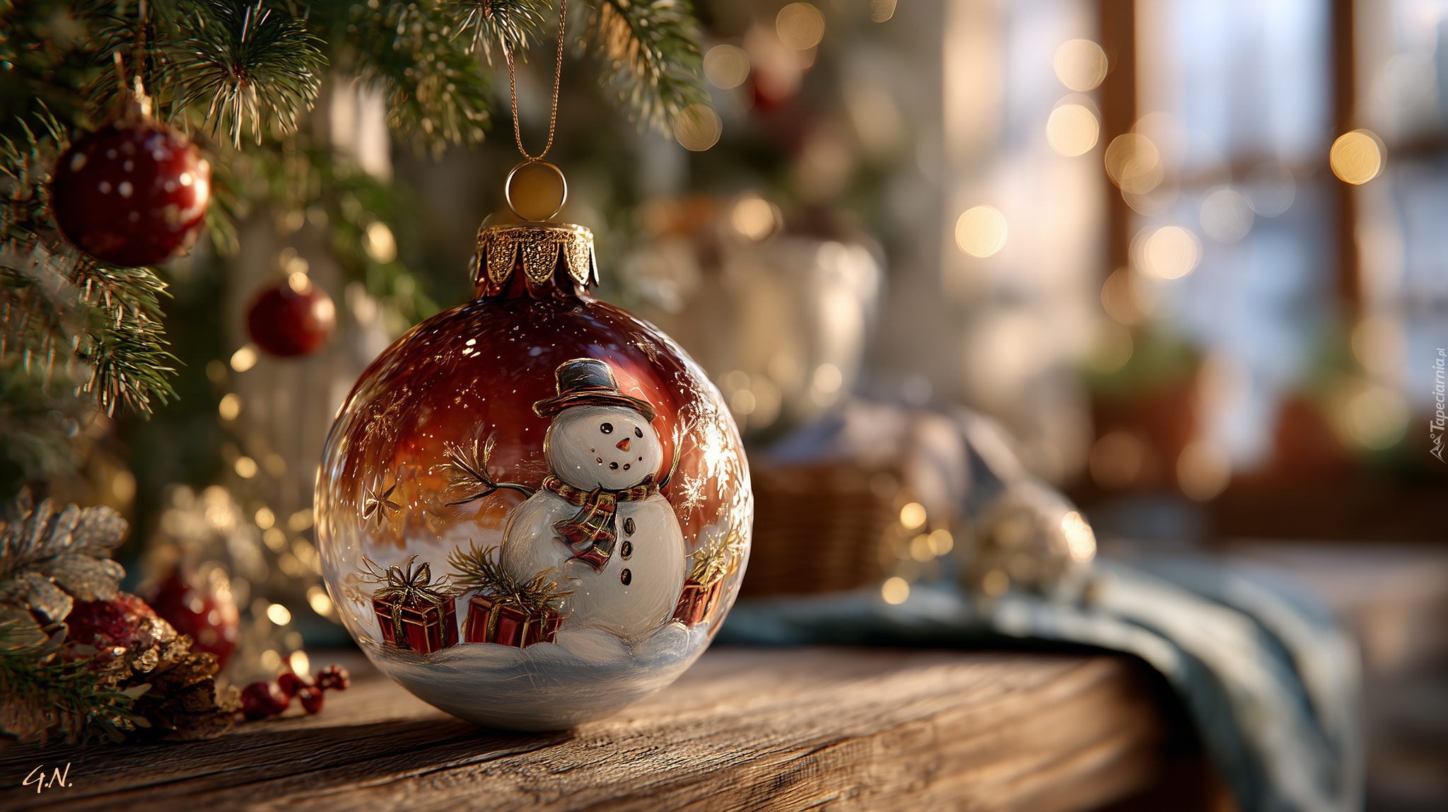 Boże Narodzenie, Bombka, Bałwanek, Grafika AI