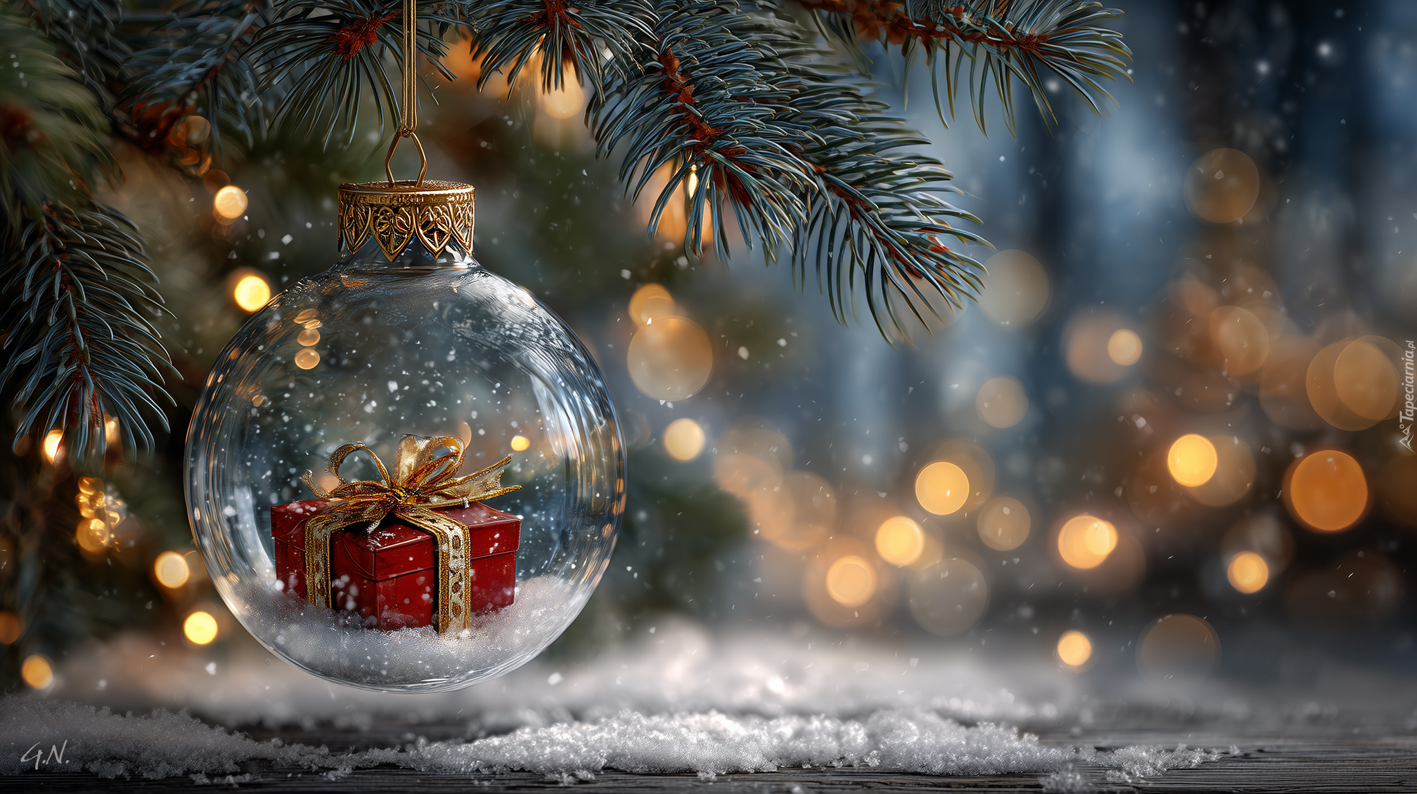 Boże Narodzenie, Bombka, Prezent, Świerk, Grafika AI
