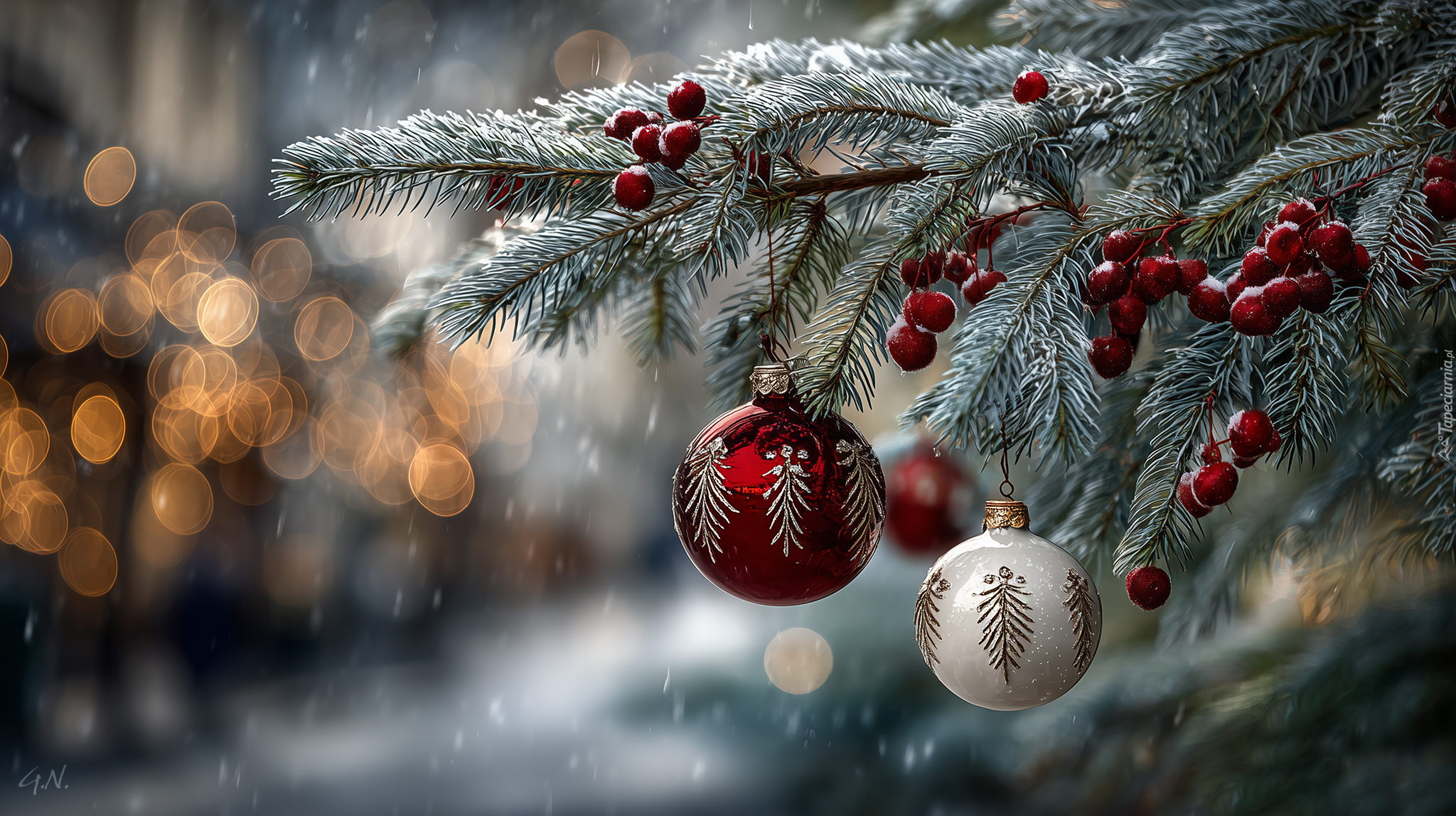 Boże Narodzenie, Świerk, Bombki, Grafika AI