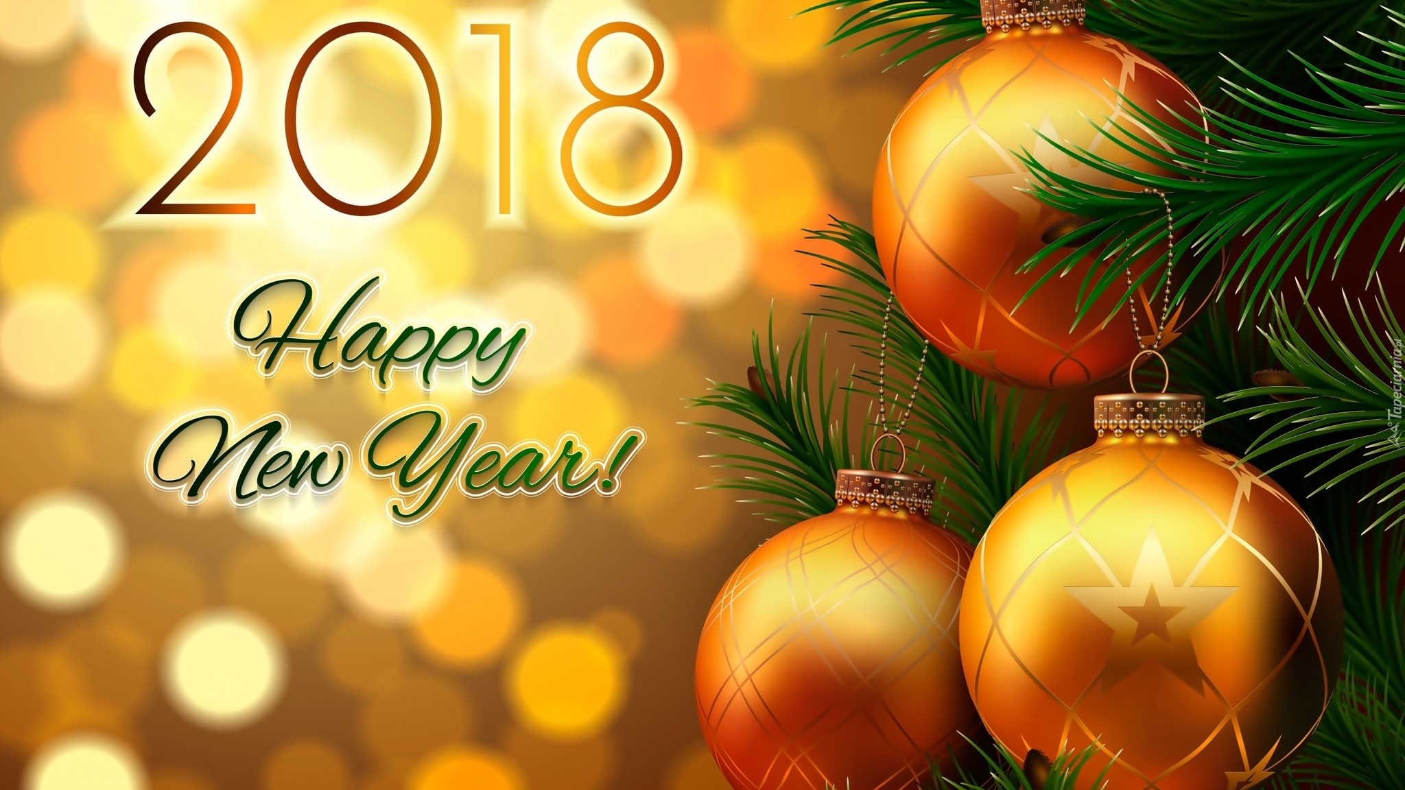 Sylwester, Nowy Rok, 2018, Happy New Year, Choinka, Bombki, Bokeh