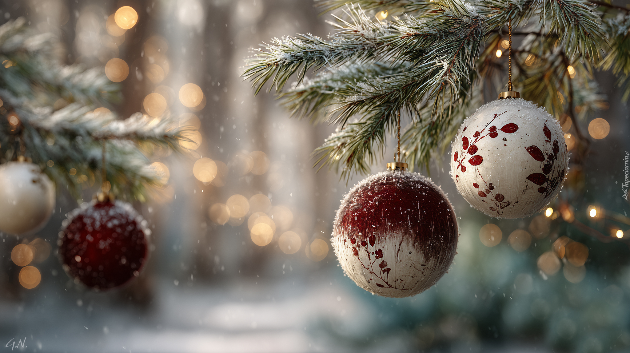 Bombki, Gałązki, Świerk, Boże Narodzenie, Grafika AI