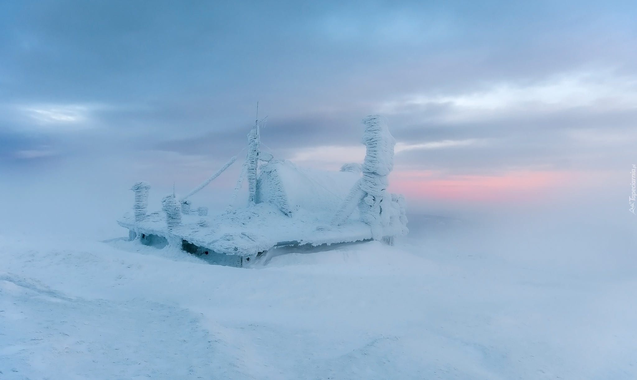 Zima, Śnieg, Mgła, Zaśnieżona, Budowla