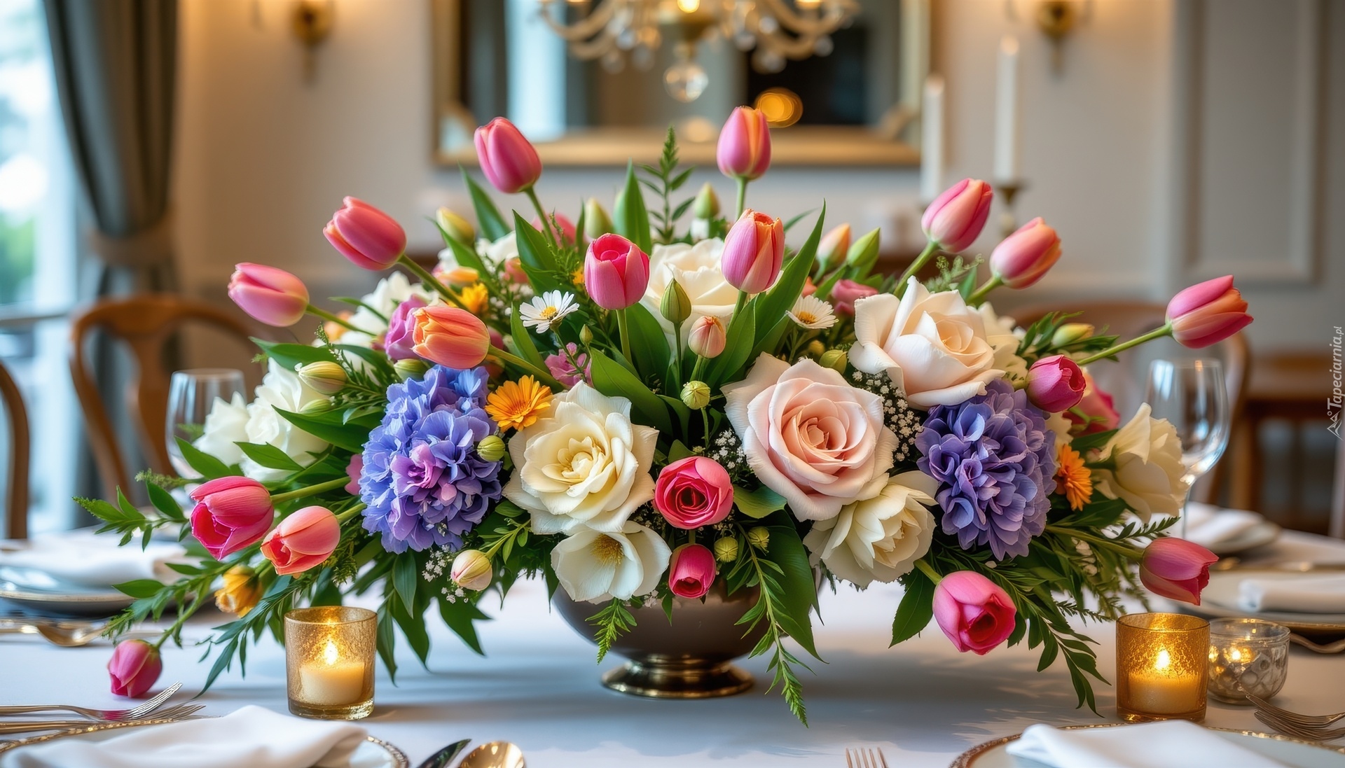 Kwiaty, Bukiet, Świeczki, Grafika AI