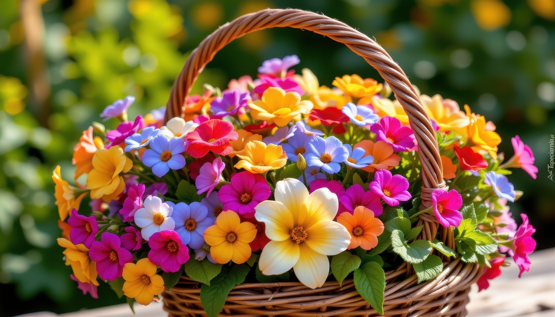 Kolorowe, Kwiaty, Bukiet, Wiklinowy, Koszyk