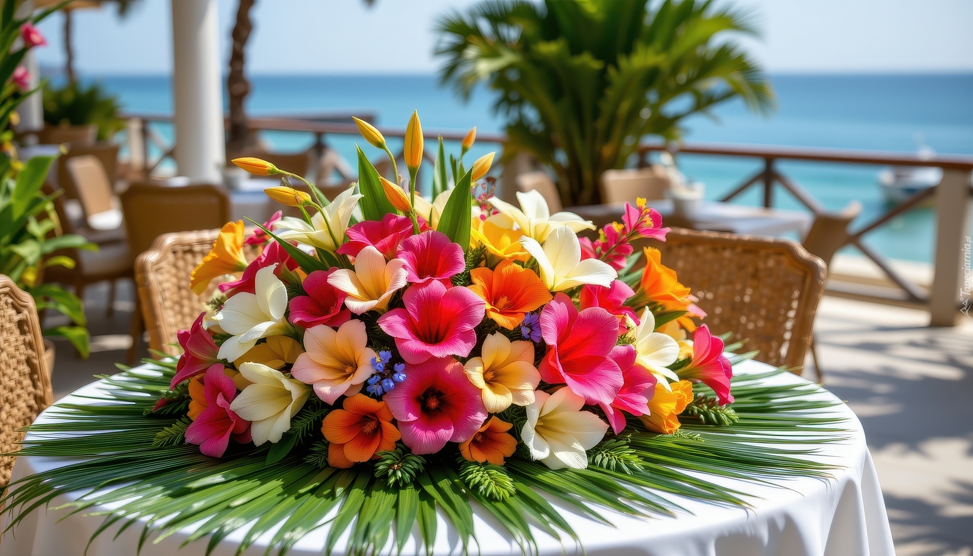 Kwiaty, Bukiet, Liście, Stół, Grafika AI