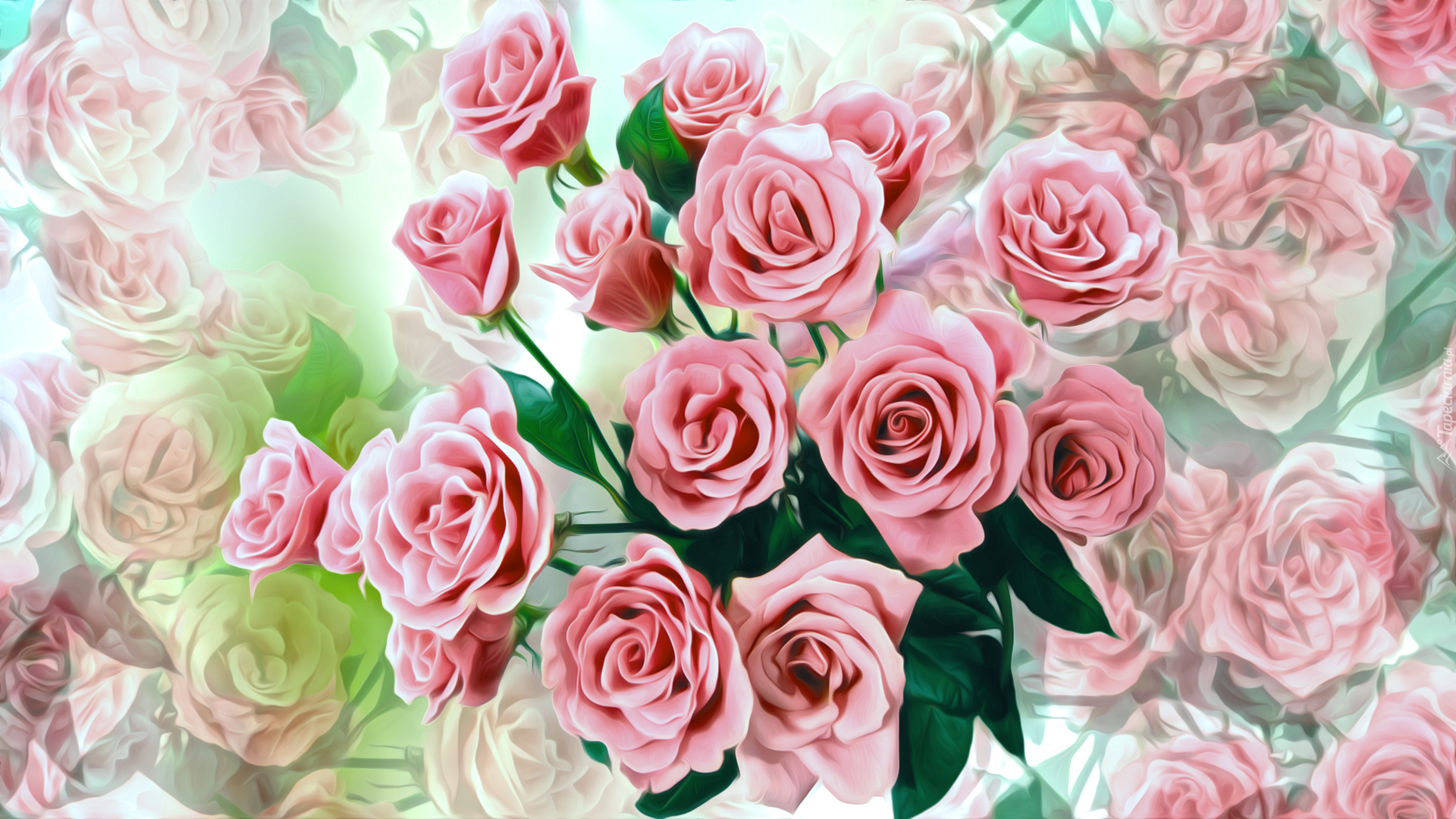 Kwiaty, Róże, Bukiet, 2D, Kolorowe tło