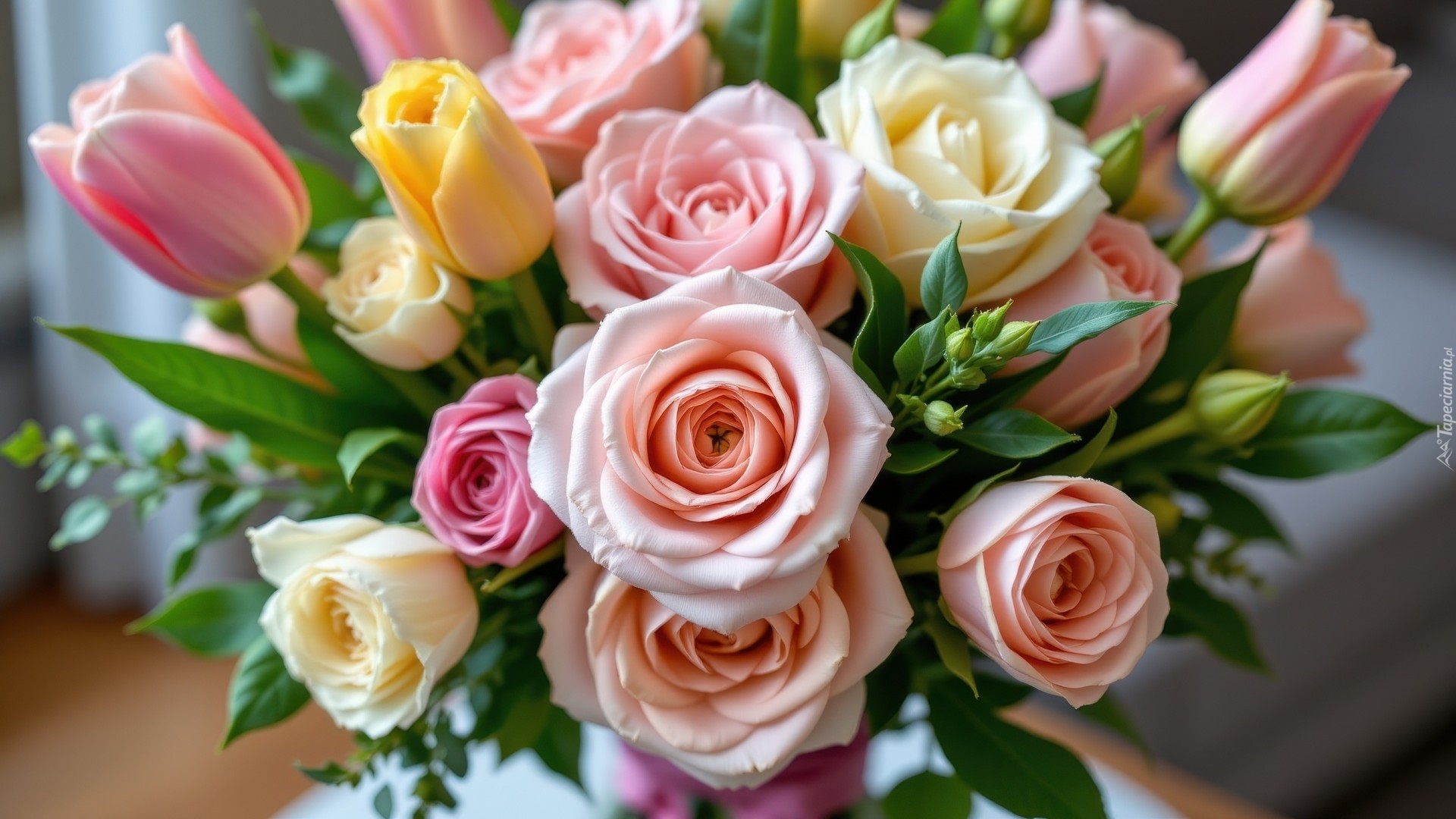 Bukiet, Kwiaty, Kolorowe, Róże, Tulipany