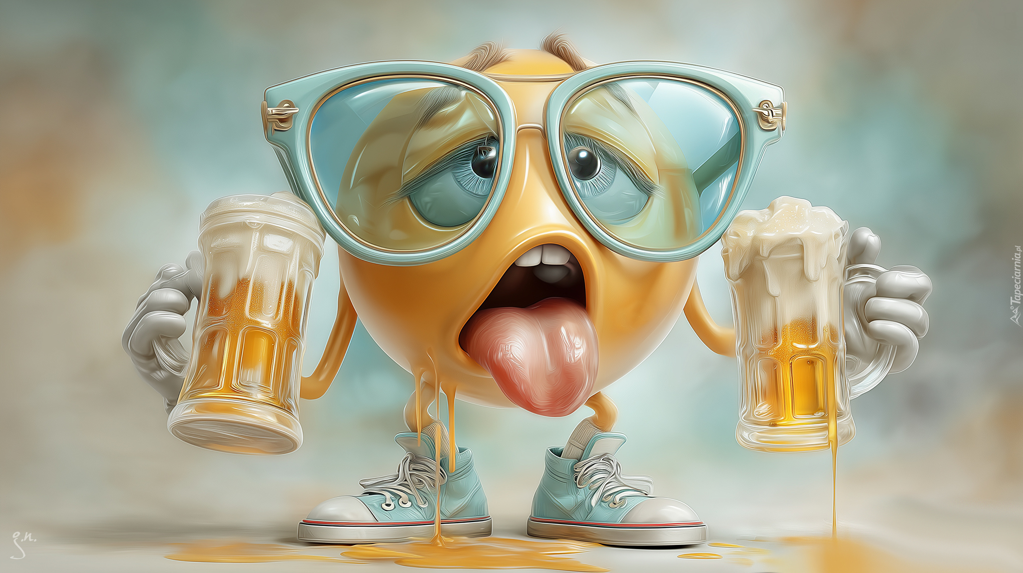 Emotikon, Buźka, Piwo, Okulary, Trampki, Grafika AI